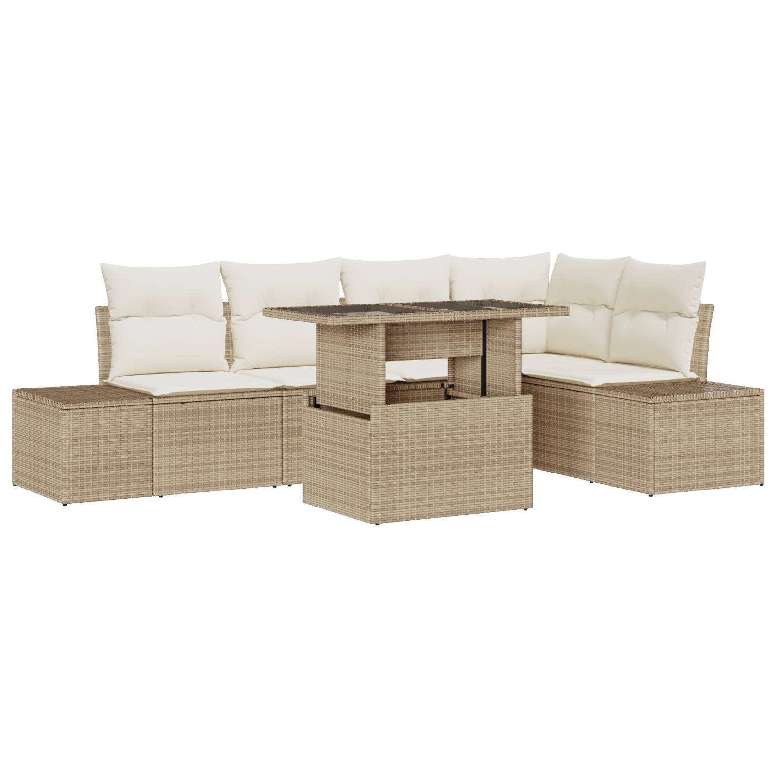 vidaXL 6-tlg. Garten-Sofagarnitur mit Kissen Beige Poly Rattan
