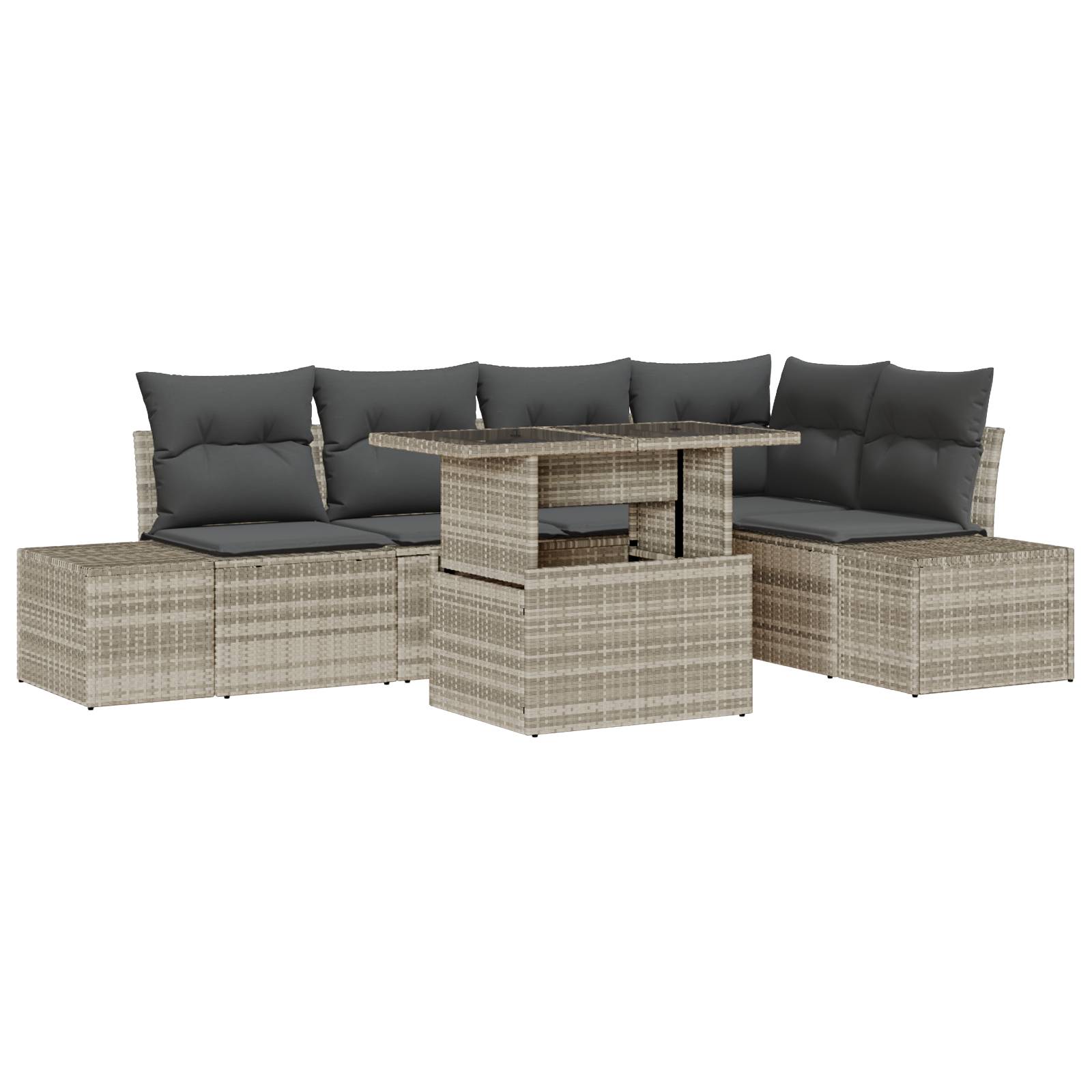 vidaXL 6-tlg. Garten-Sofagarnitur mit Kissen Hellgrau Poly Rattan
