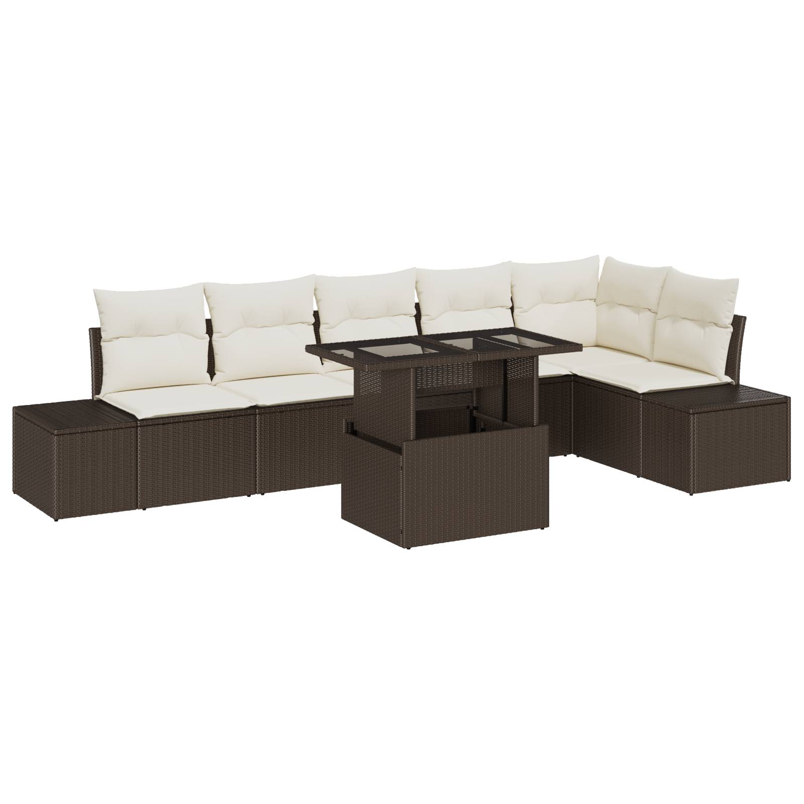 vidaXL 7-tlg. Garten-Sofagarnitur mit Kissen Braun Poly Rattan