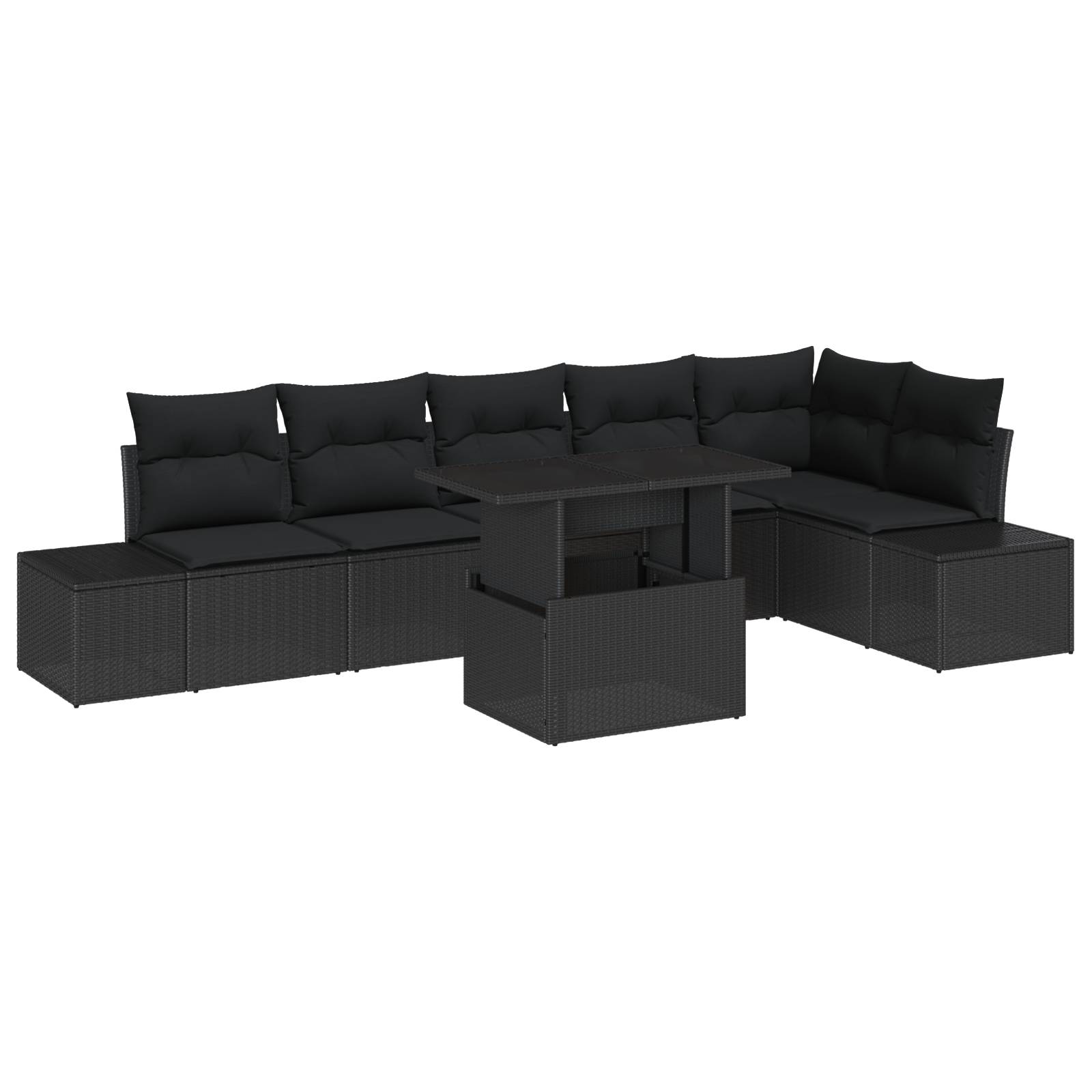 vidaXL 7-teiliges Garten-Sofa-Set mit Kissen, schwarzes Poly-Rattan