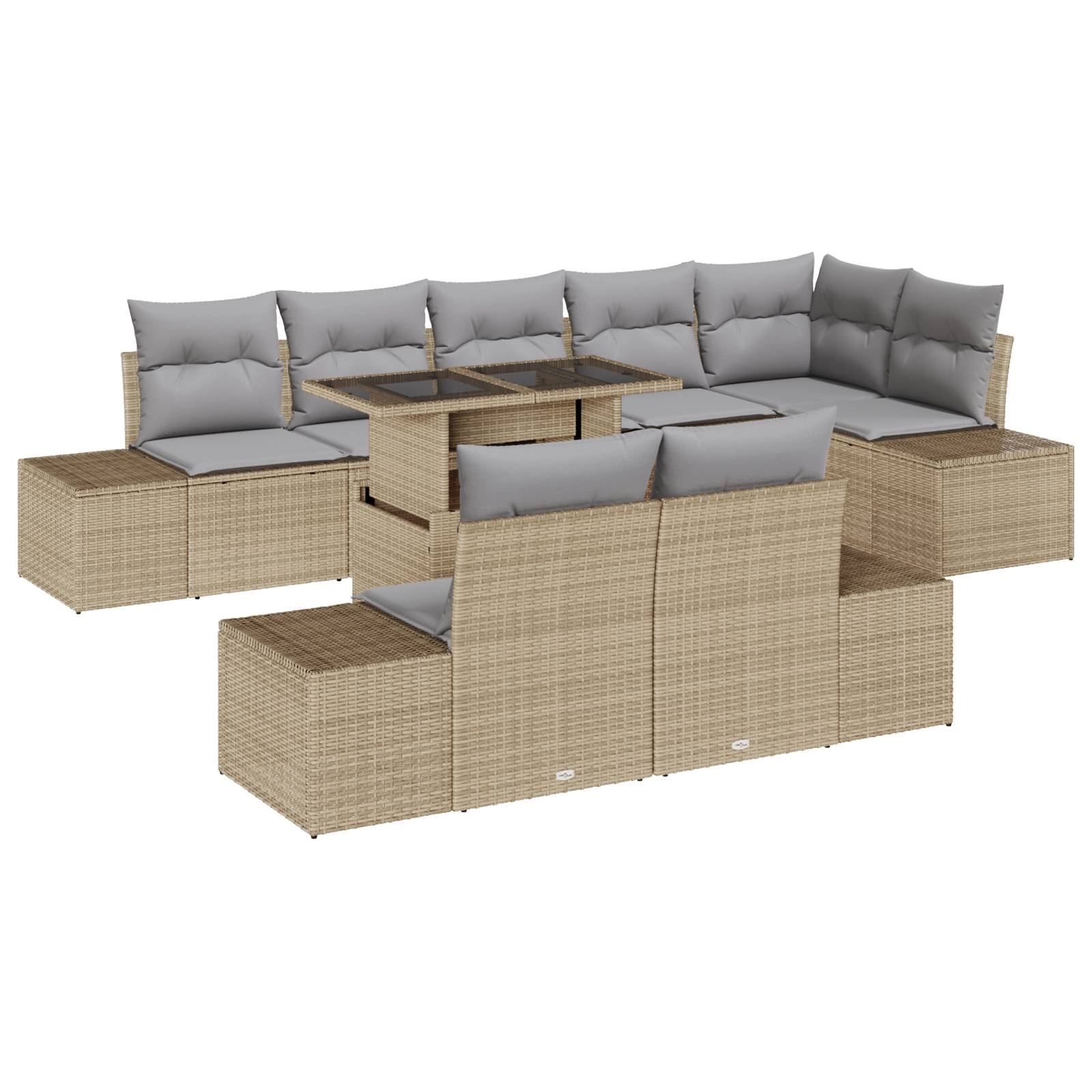 vidaXL 9-tlg. Garten-Sofagarnitur mit Kissen Beige Poly Rattan