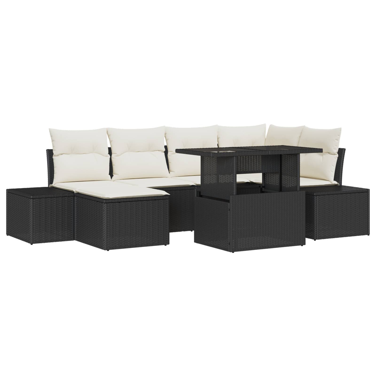vidaXL 7-teiliges Gartensofa-Set mit Kissen in schwarzem Poly-Rattan