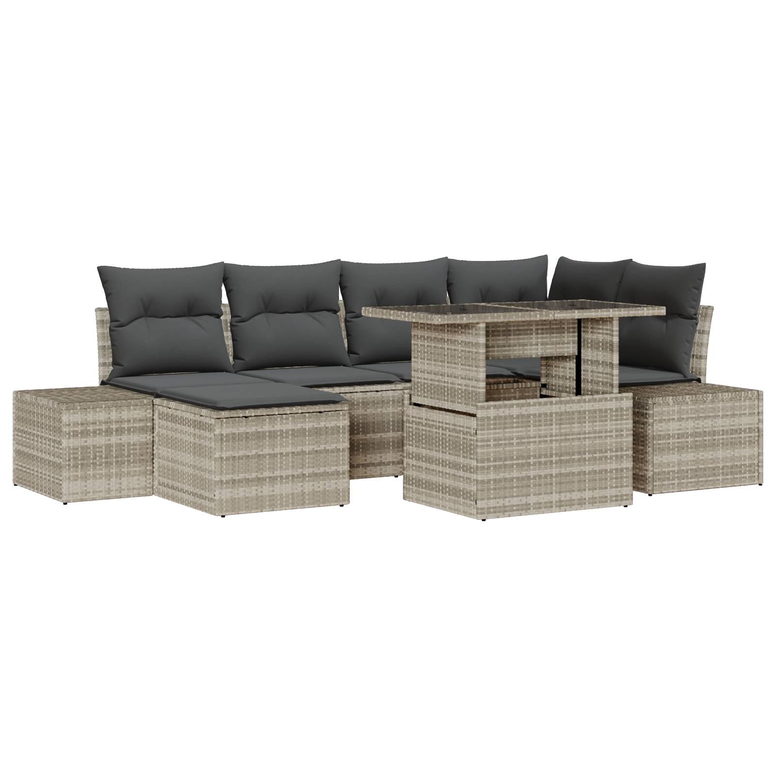 vidaXL 7-tlg. Garten-Sofagarnitur mit Kissen Hellgrau Poly Rattan