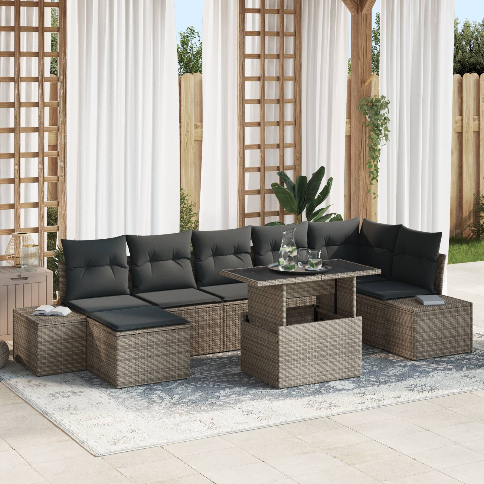 vidaXL 8-tlg. Garten-Sofagarnitur mit Kissen Grau Poly Rattan