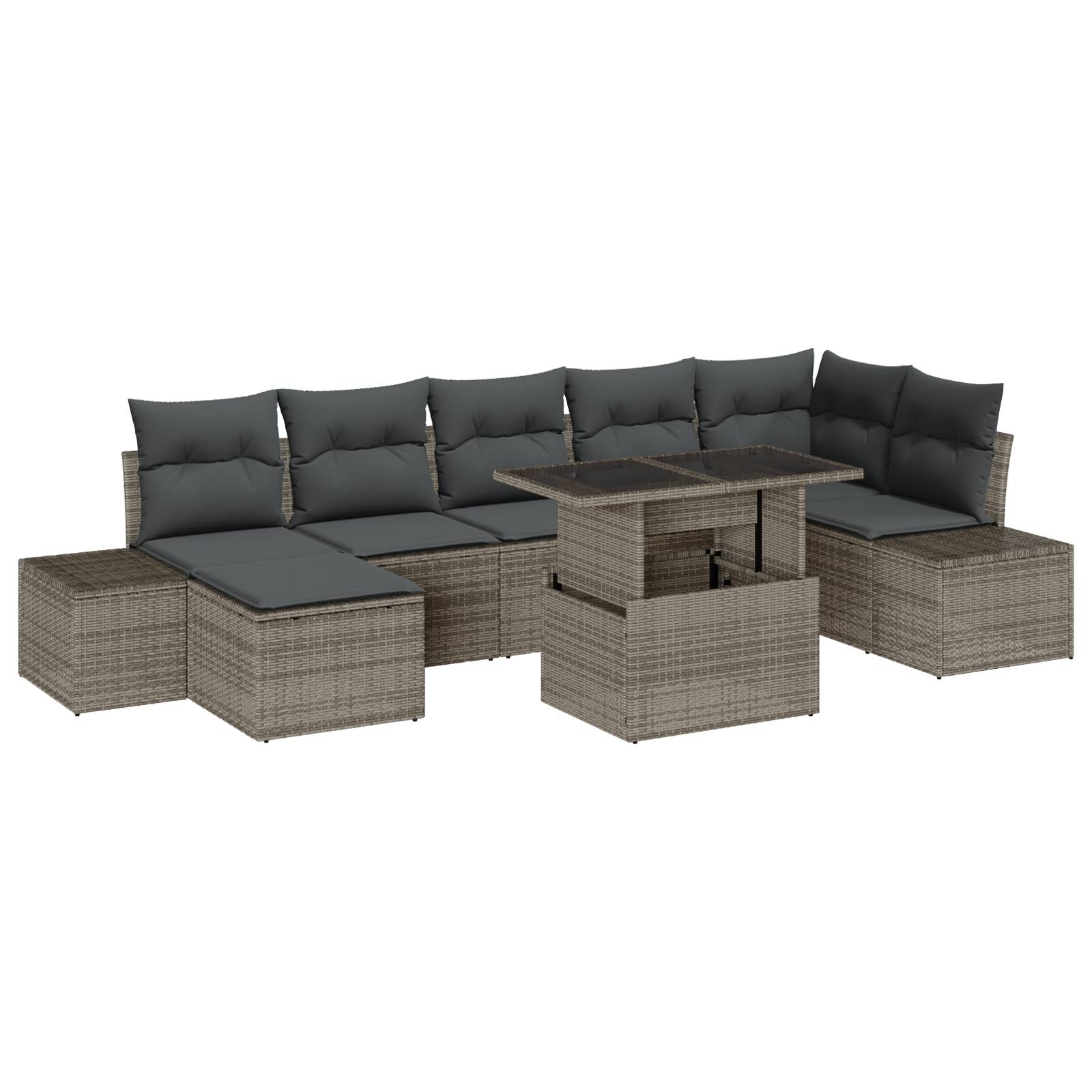 vidaXL 8-tlg. Garten-Sofagarnitur mit Kissen Grau Poly Rattan