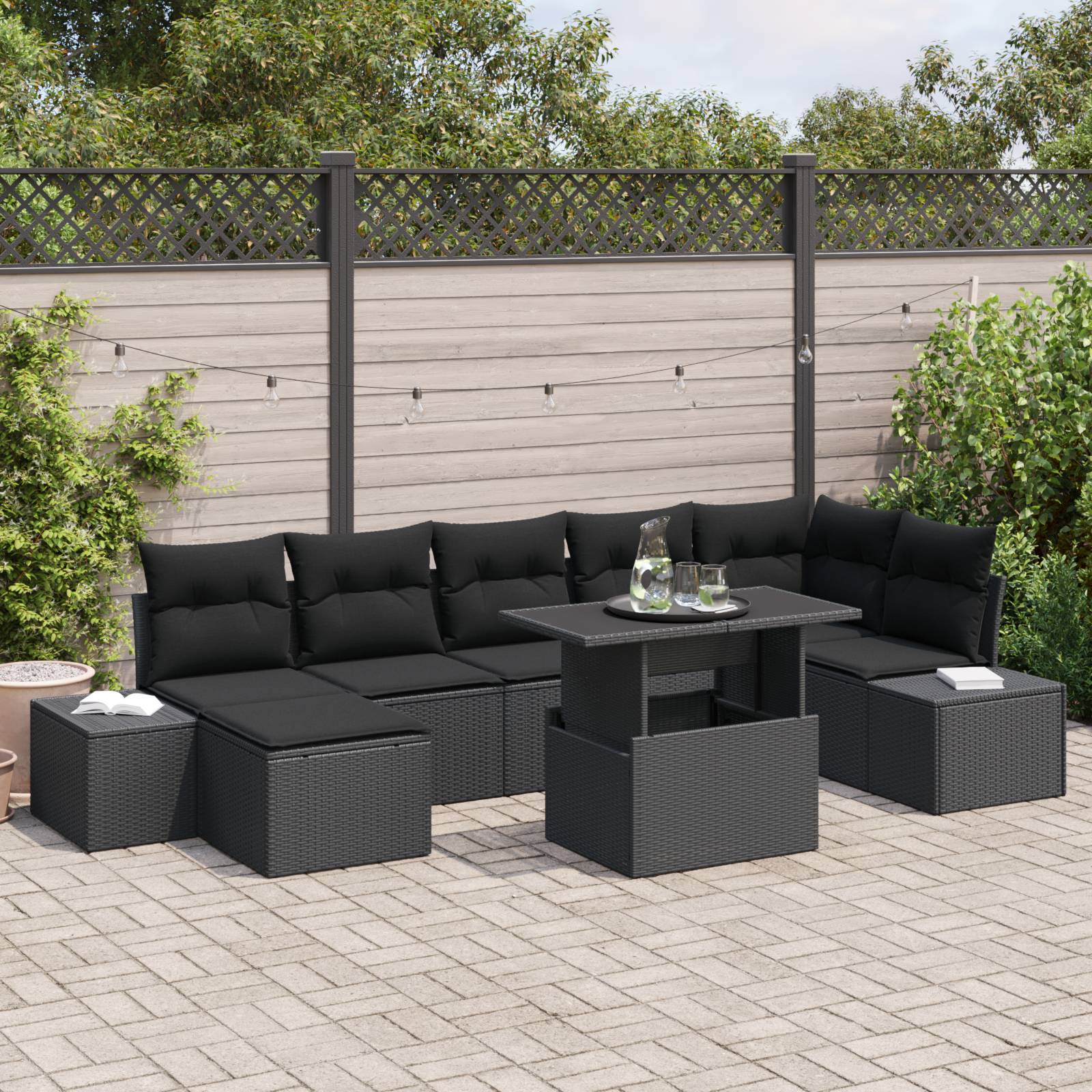 vidaXL 8-teiliges Garten Sofa Set mit Kissen Schwarz Poly Rattan