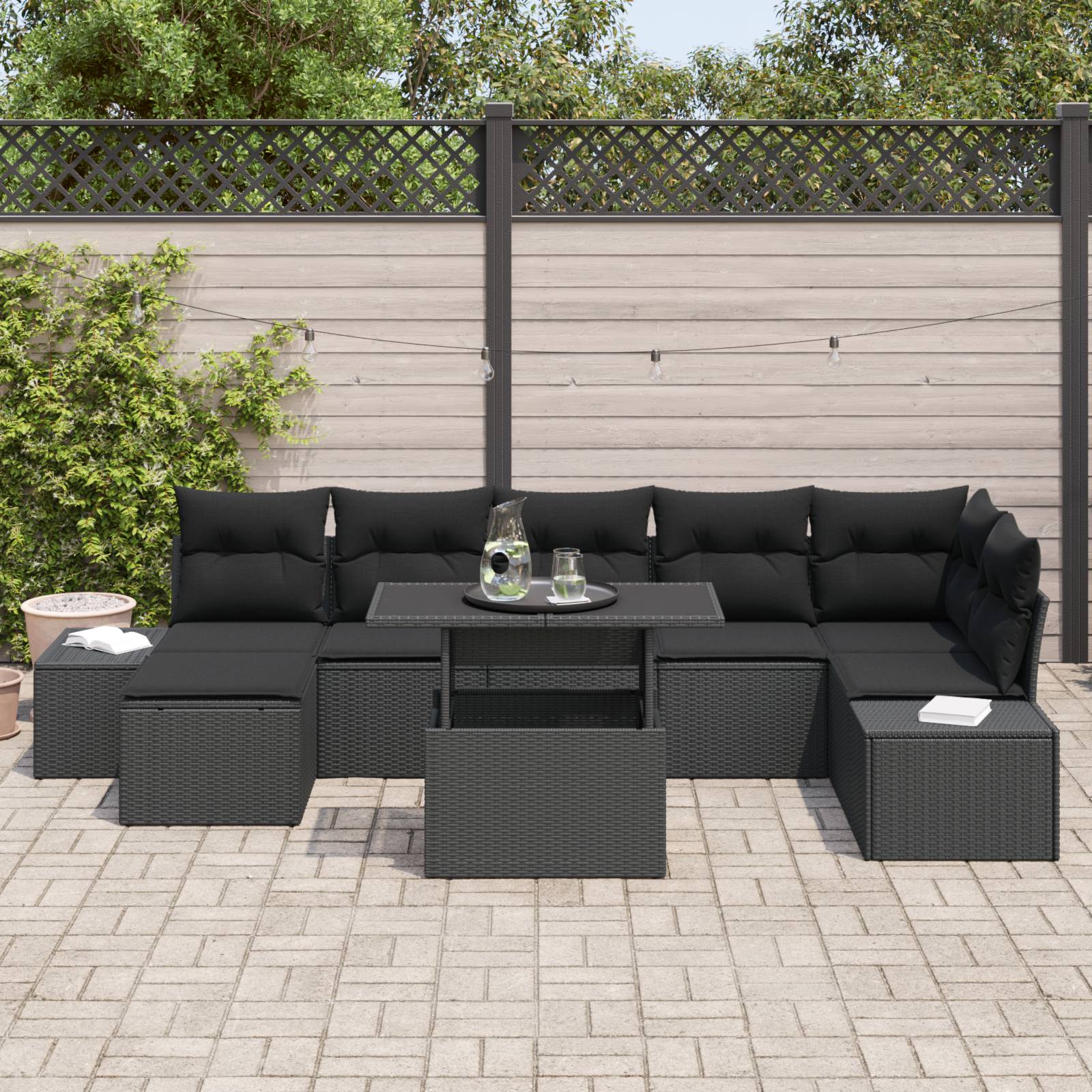 vidaXL 8-teiliges Garten Sofa Set mit Kissen Schwarz Poly Rattan
