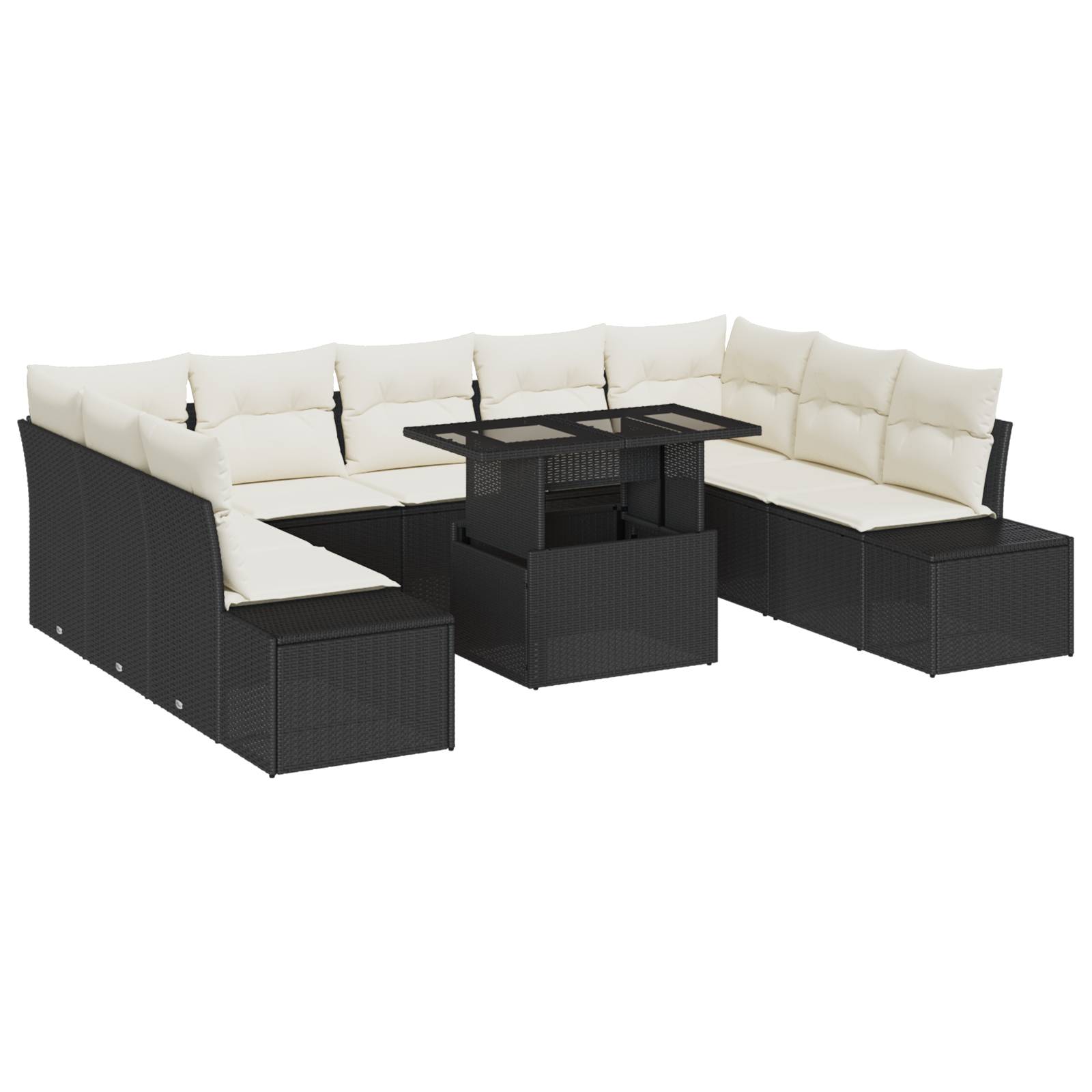 vidaXL 10-tlg. Garten-Sofagarnitur mit Kissen Schwarz Poly Rattan