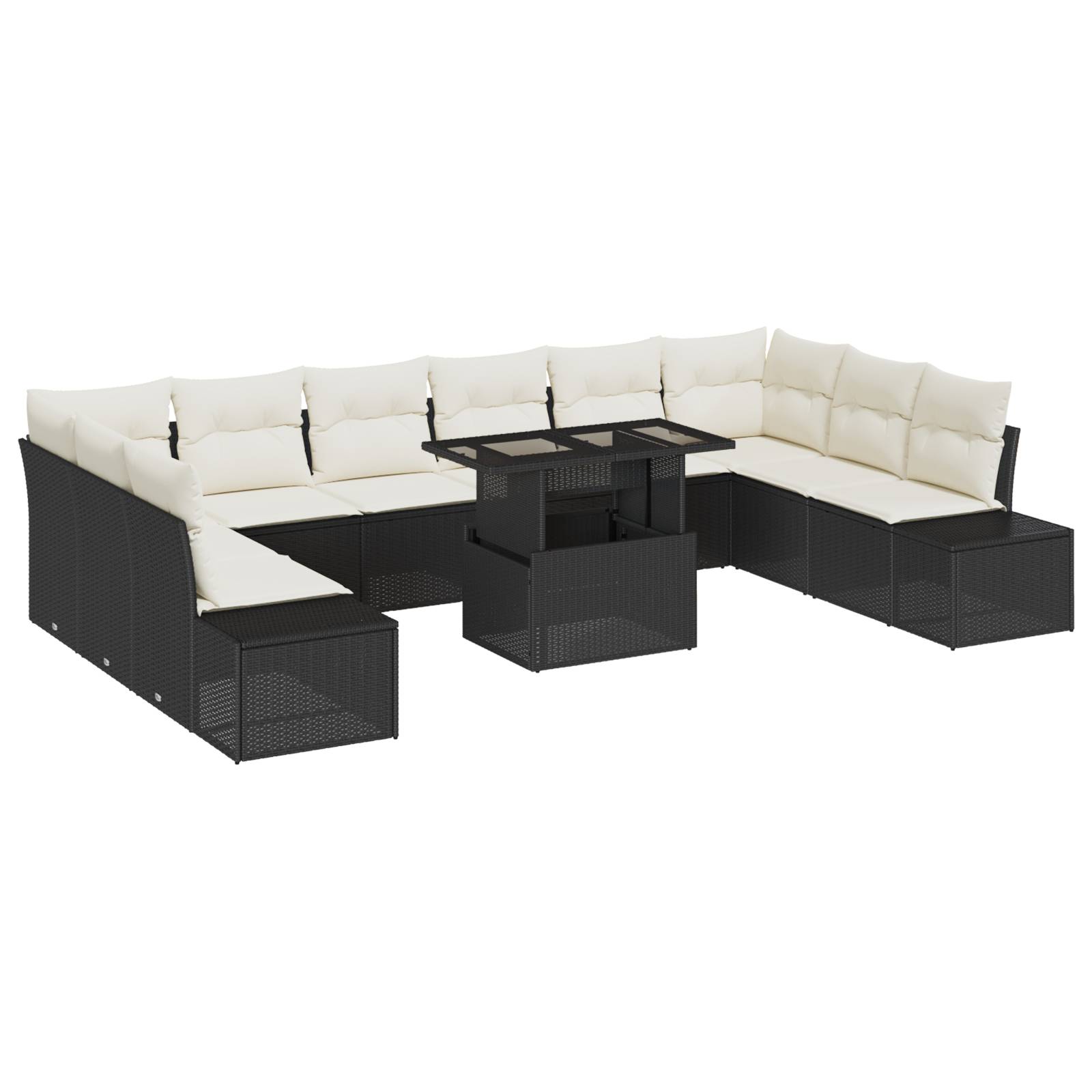vidaXL 11-tlg. Garten-Sofagarnitur mit Kissen Schwarz Poly Rattan