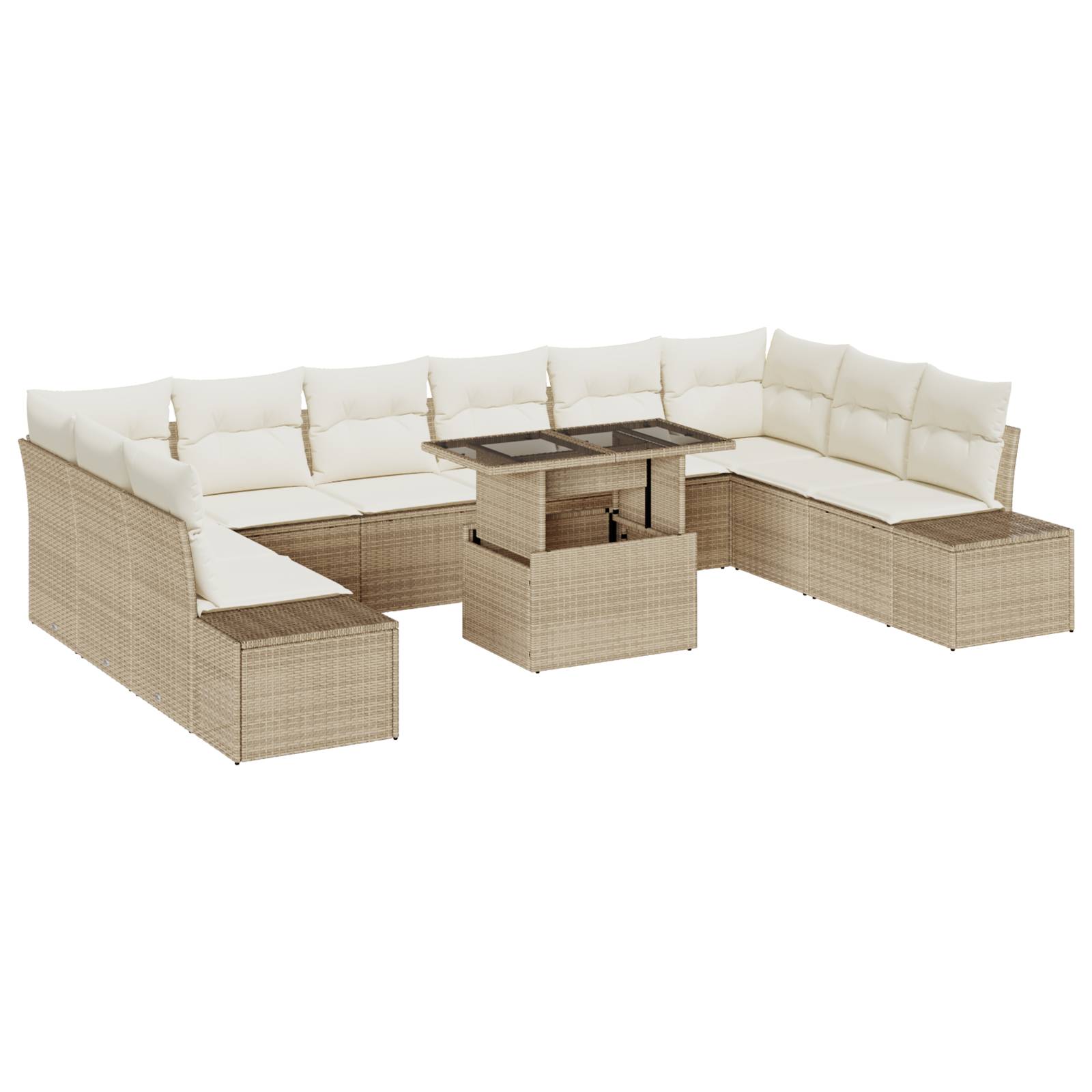 vidaXL 11-tlg. Garten-Sofagarnitur mit Kissen Beige Poly Rattan