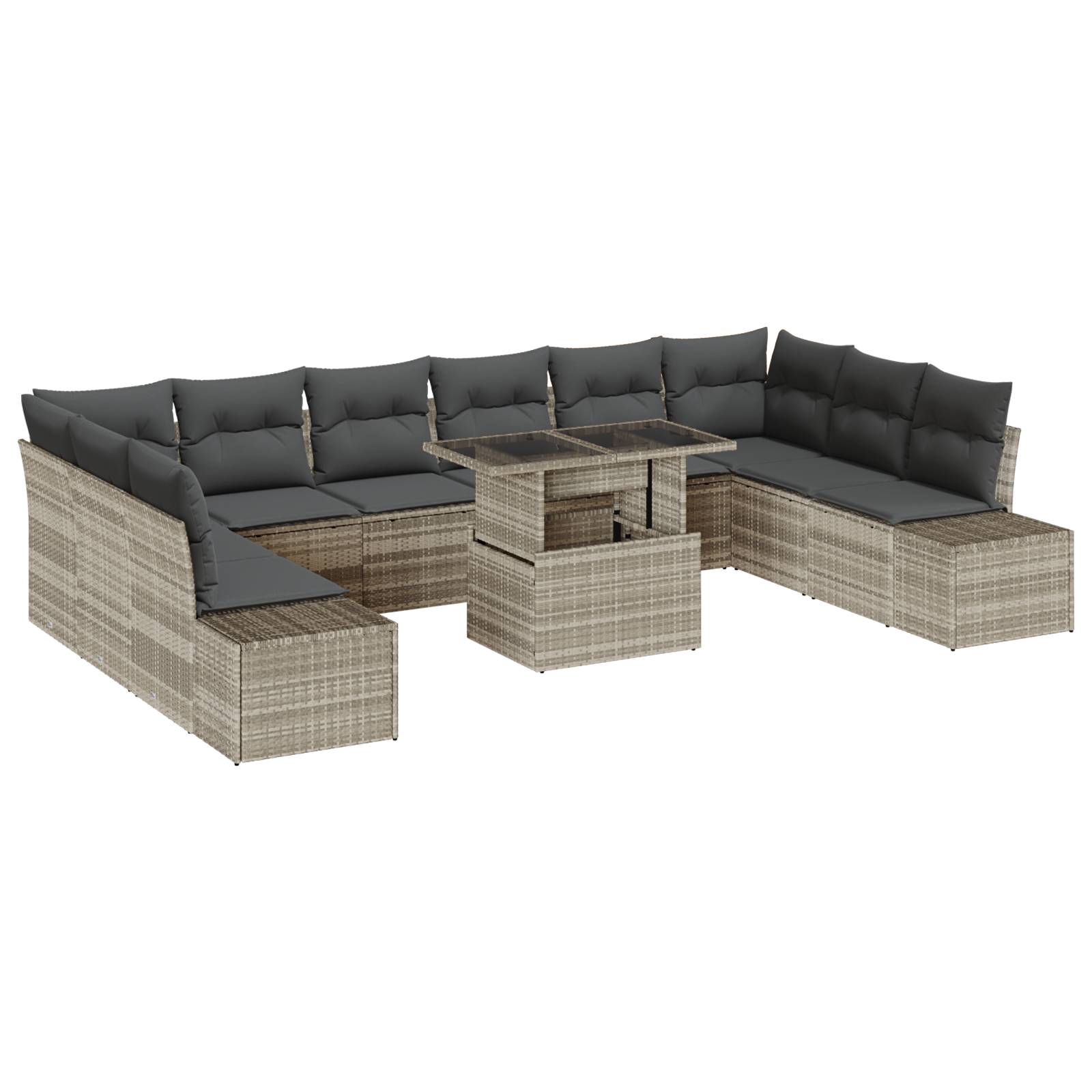 vidaXL 11-tlg. Garten-Sofagarnitur mit Kissen Hellgrau Poly Rattan