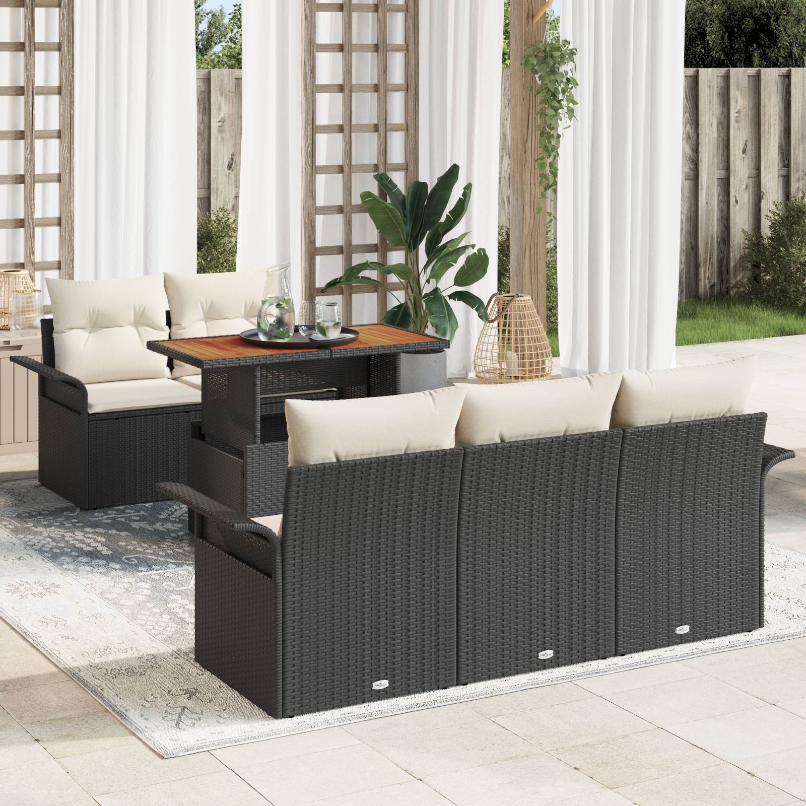 vidaXL 6-teiliges Garten Sofa Set mit Kissen Schwarz Poly Rattan