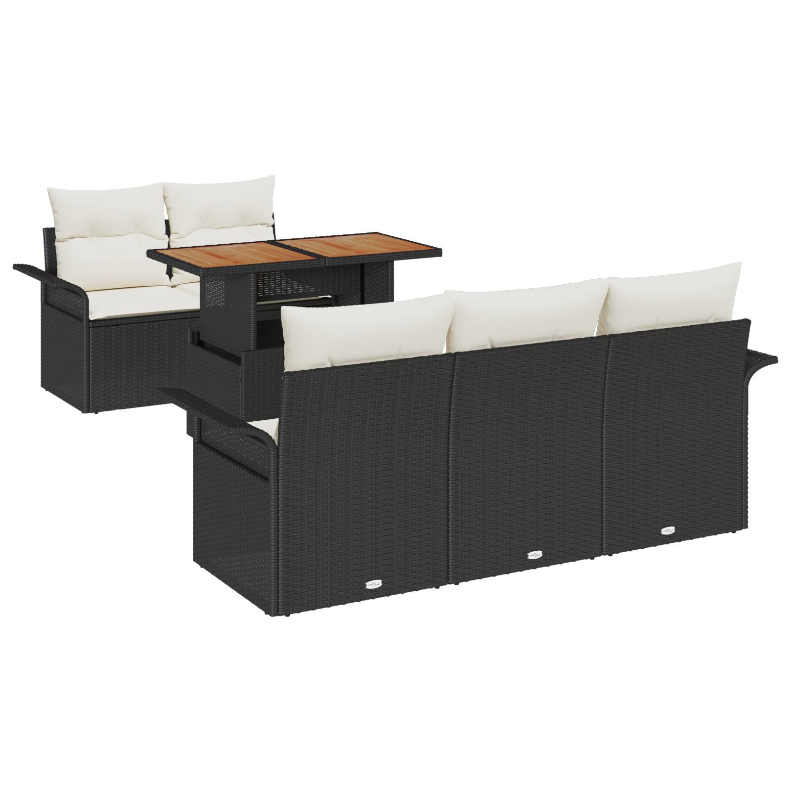 vidaXL 6-teiliges Garten Sofa Set mit Kissen Schwarz Poly Rattan