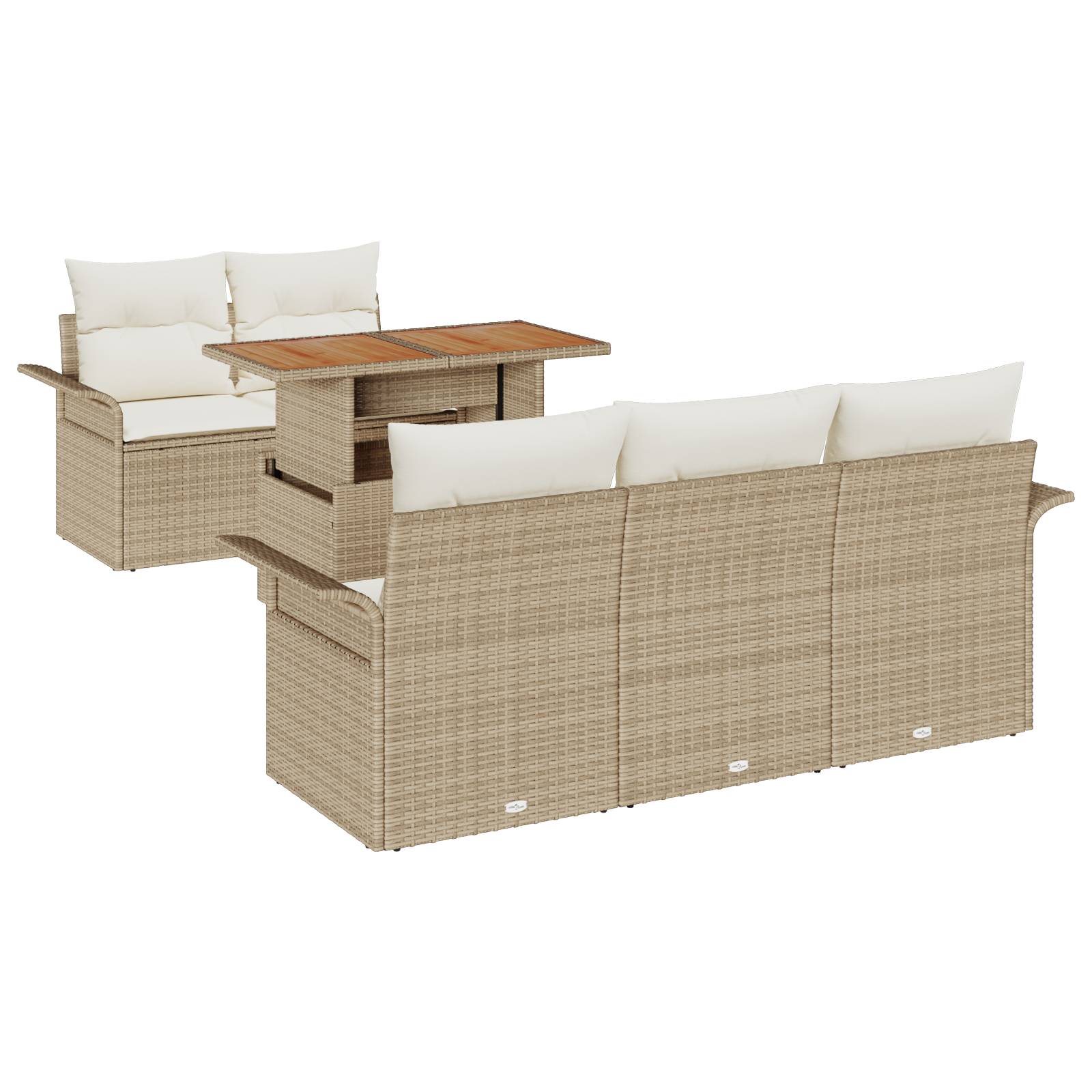 vidaXL 6-teiliges Garten Sofa Set mit Kissen Beige Poly Rattan
