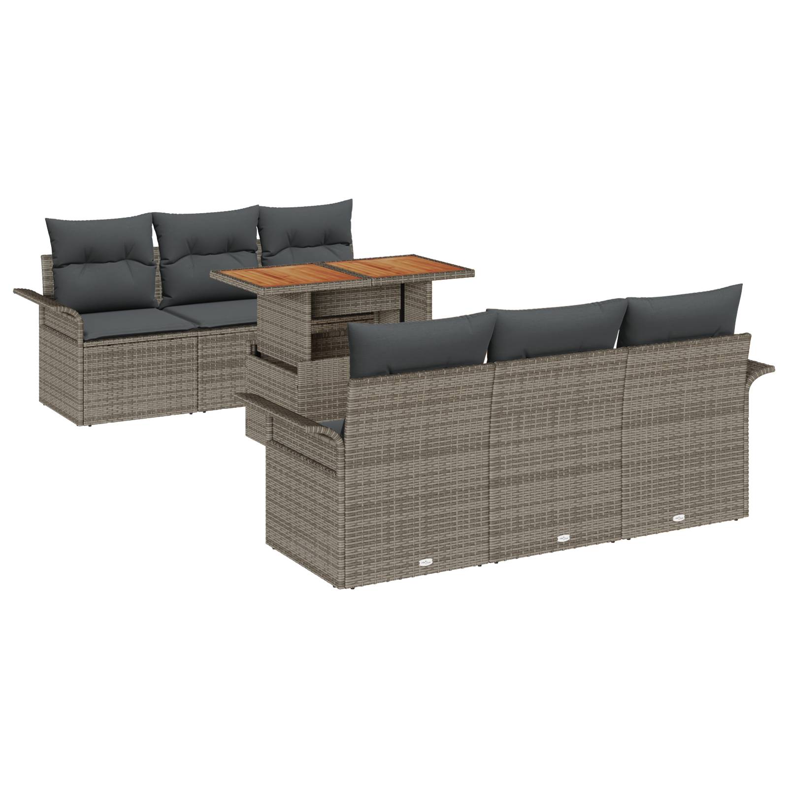 vidaXL 7-tlg. Garten-Sofagarnitur mit Kissen Grau Poly Rattan Akazie
