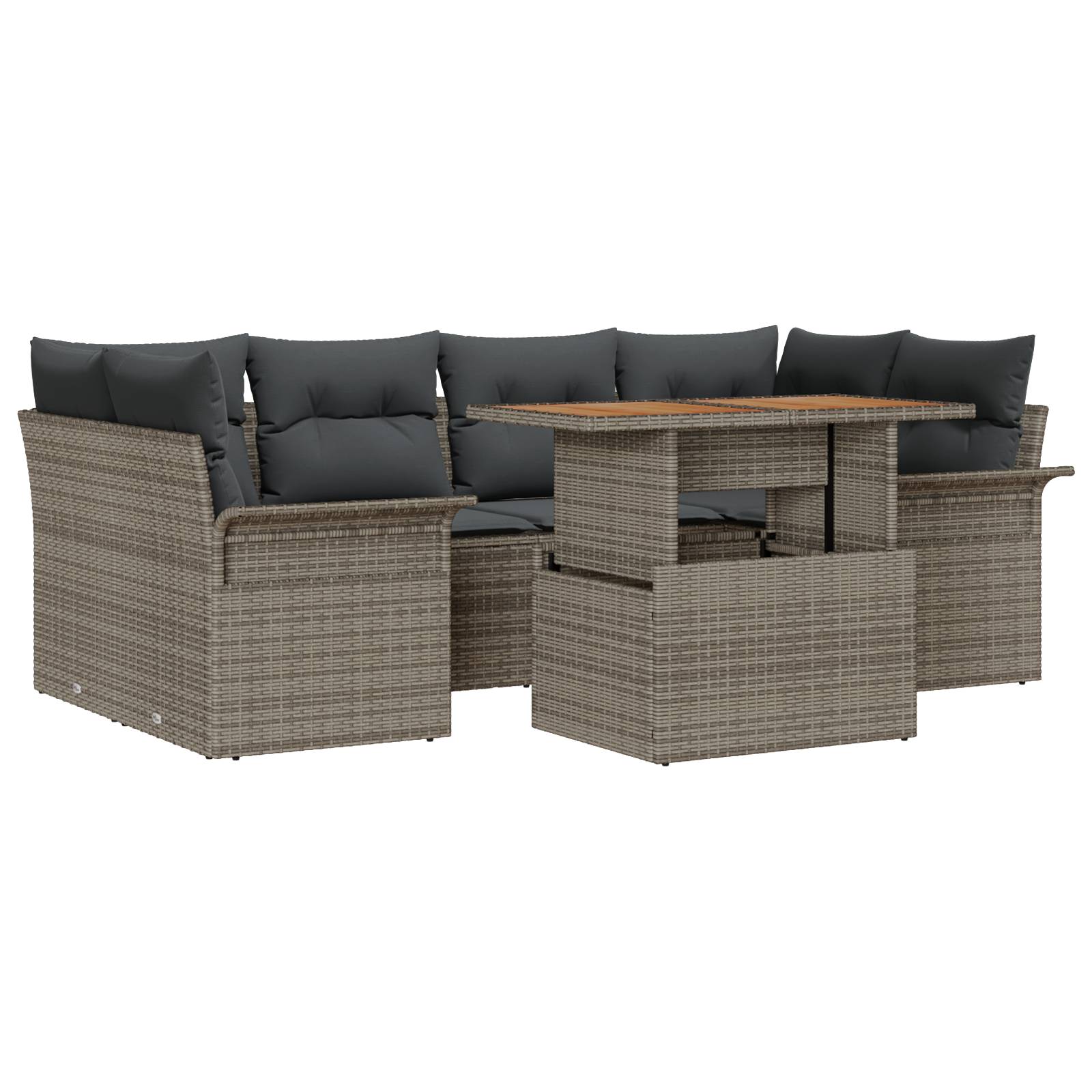 vidaXL 7-tlg. Garten-Sofagarnitur mit Kissen Grau Poly Rattan Akazie