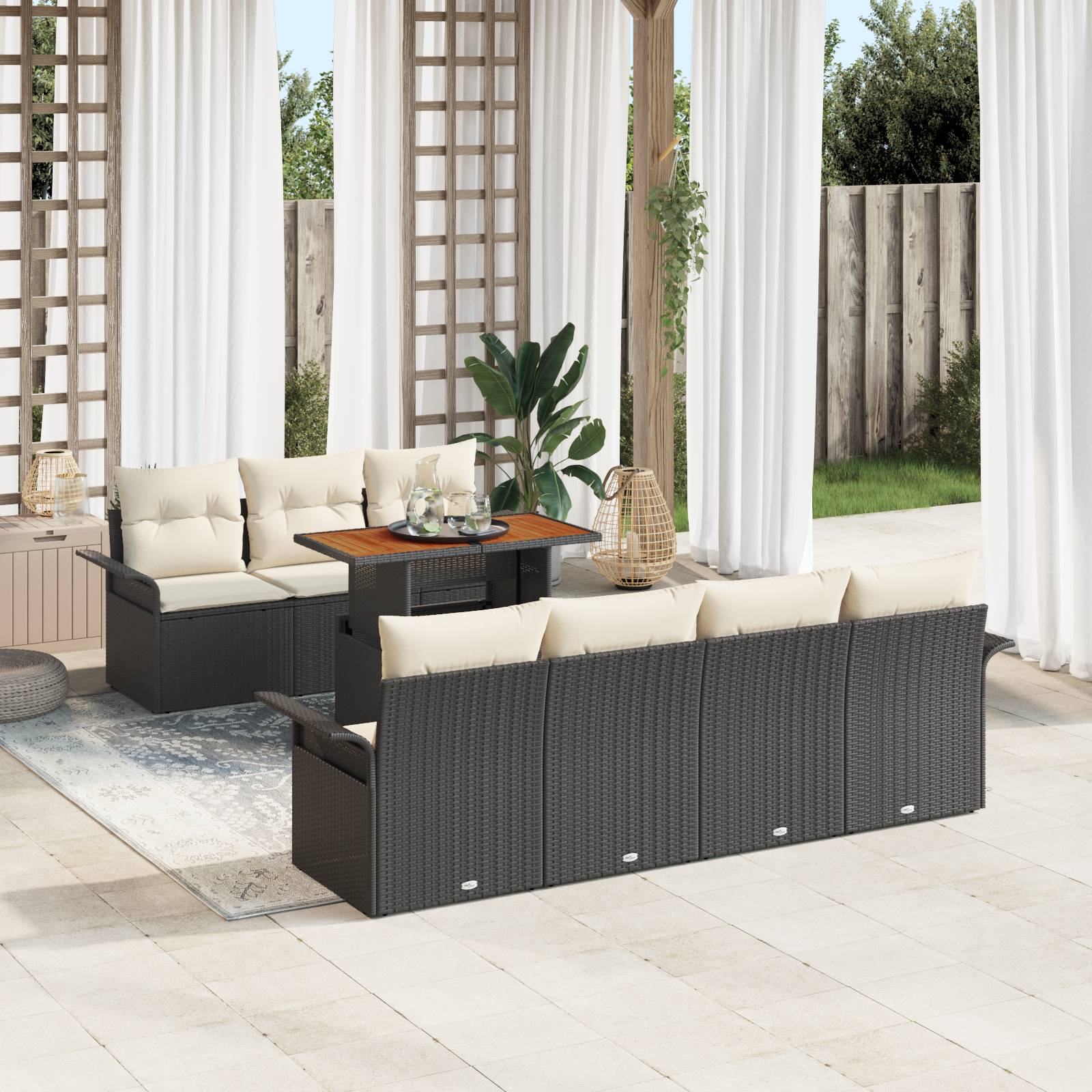 vidaXL 8-tlg. Garten-Sofagarnitur mit Kissen Schwarz Poly Rattan