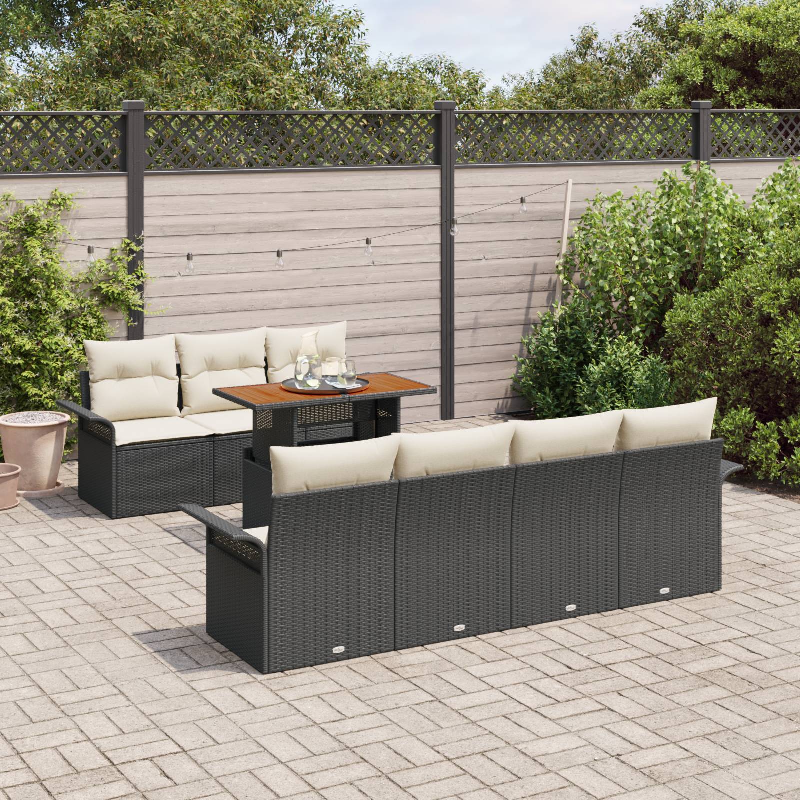 vidaXL 8-tlg. Garten-Sofagarnitur mit Kissen Schwarz Poly Rattan