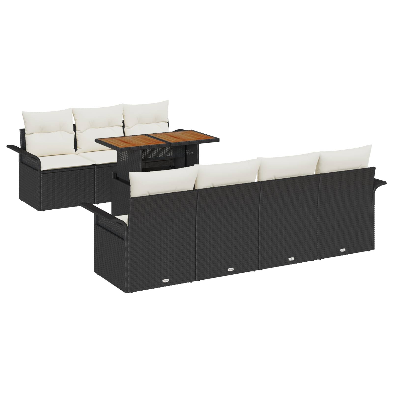 vidaXL 8-tlg. Garten-Sofagarnitur mit Kissen Schwarz Poly Rattan