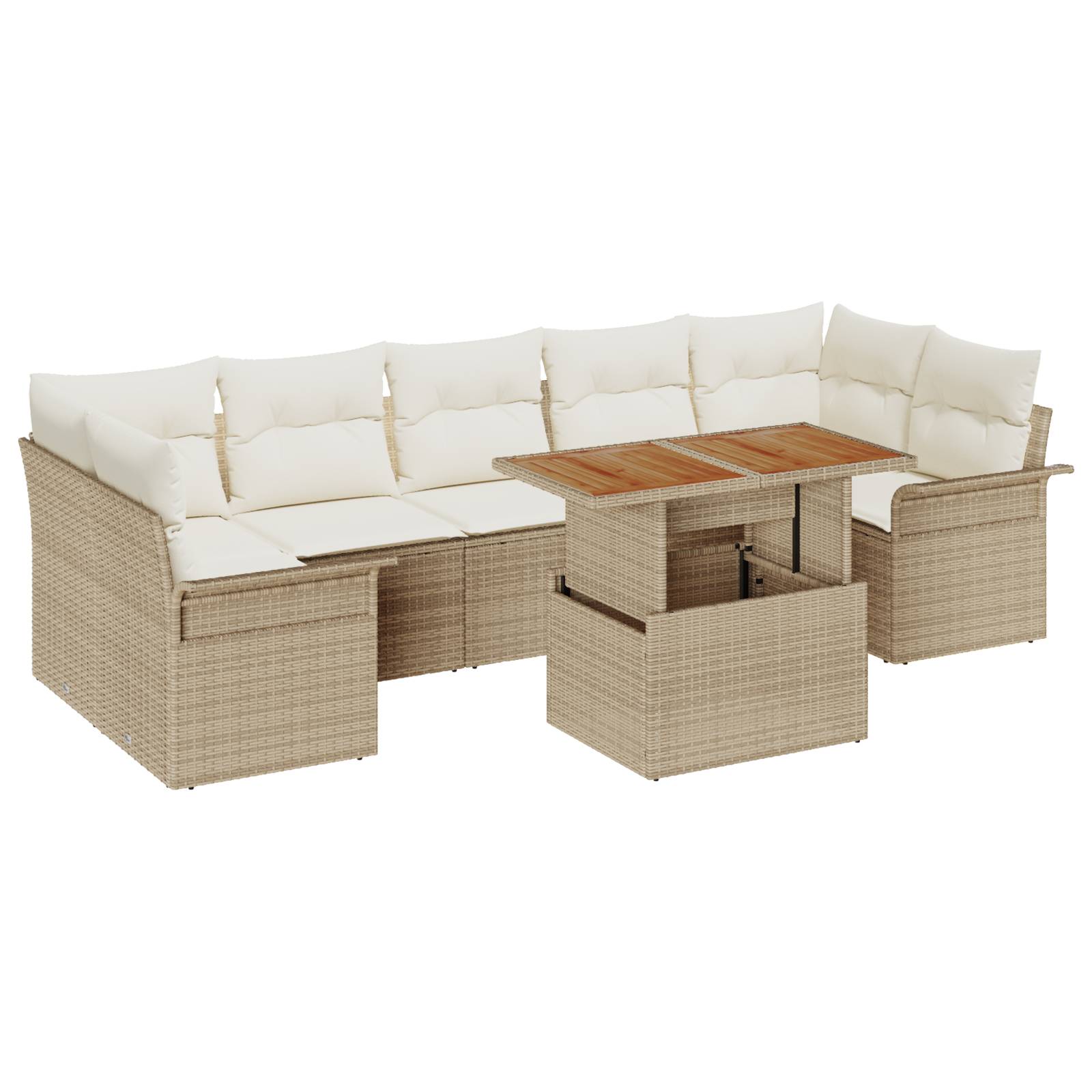 vidaXL 8-tlg. Garten-Sofagarnitur mit Kissen Beige Poly Rattan Akazie