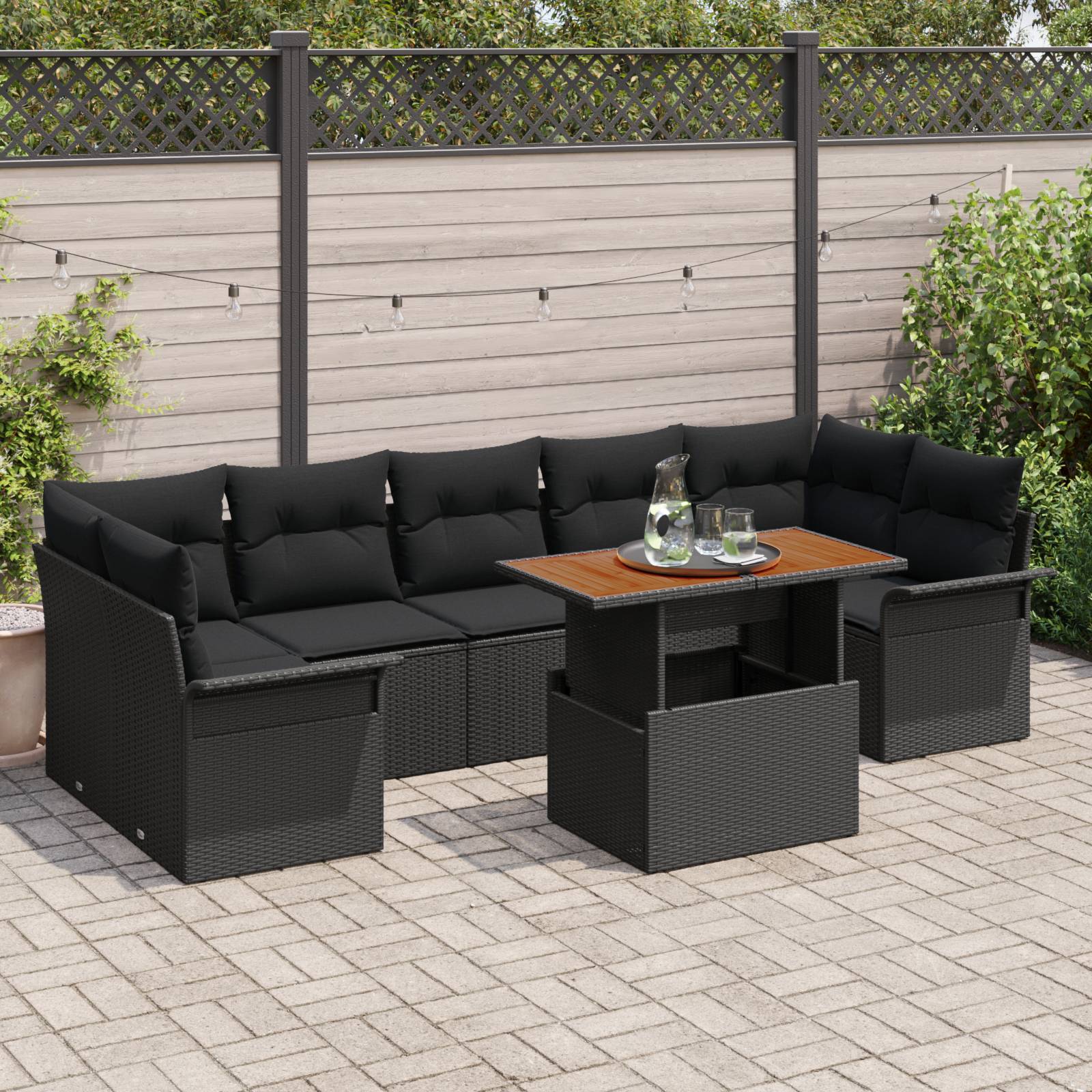 vidaXL 8-teiliges Garten Sofa Set mit Kissen Schwarz Poly Rattan