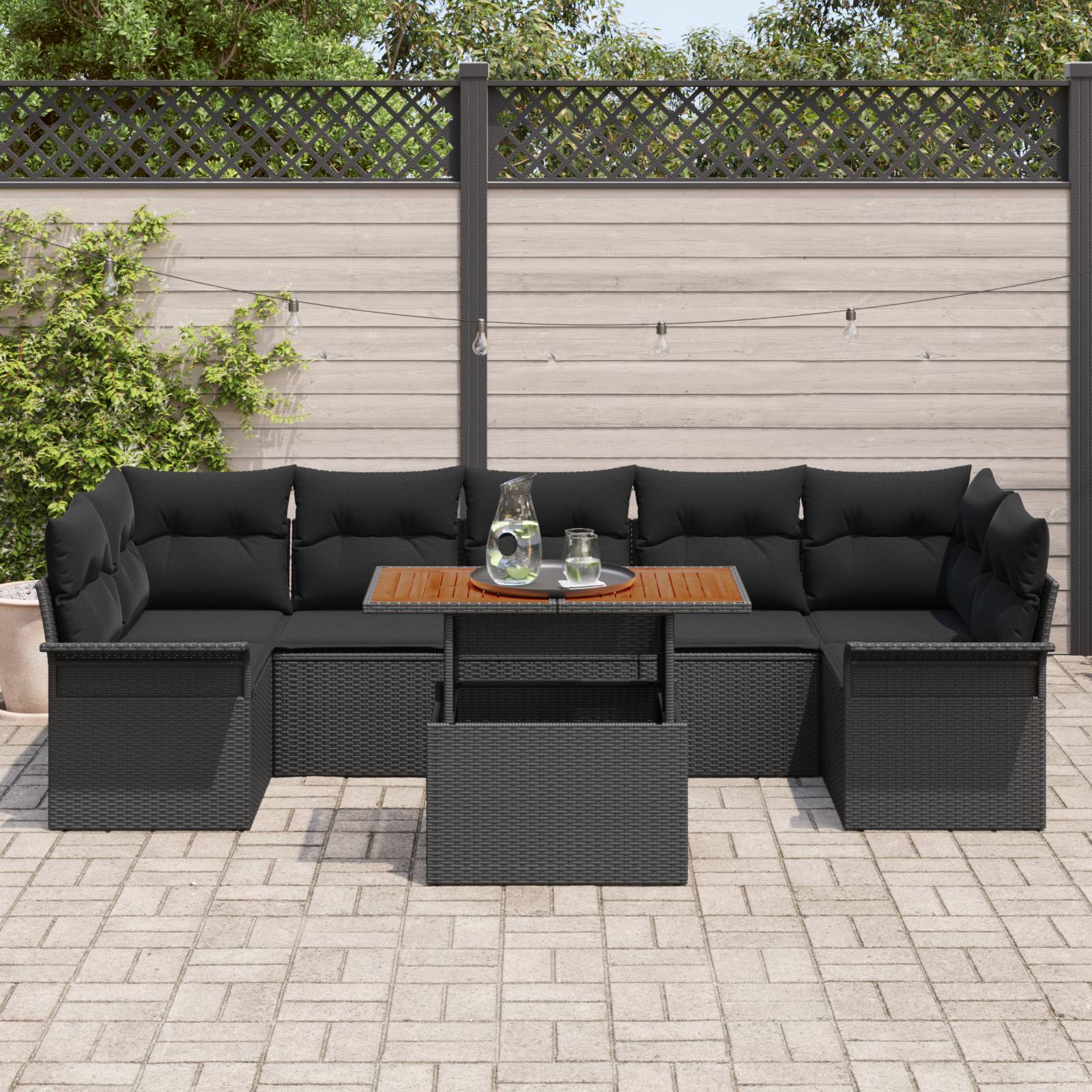 vidaXL 8-teiliges Garten Sofa Set mit Kissen Schwarz Poly Rattan