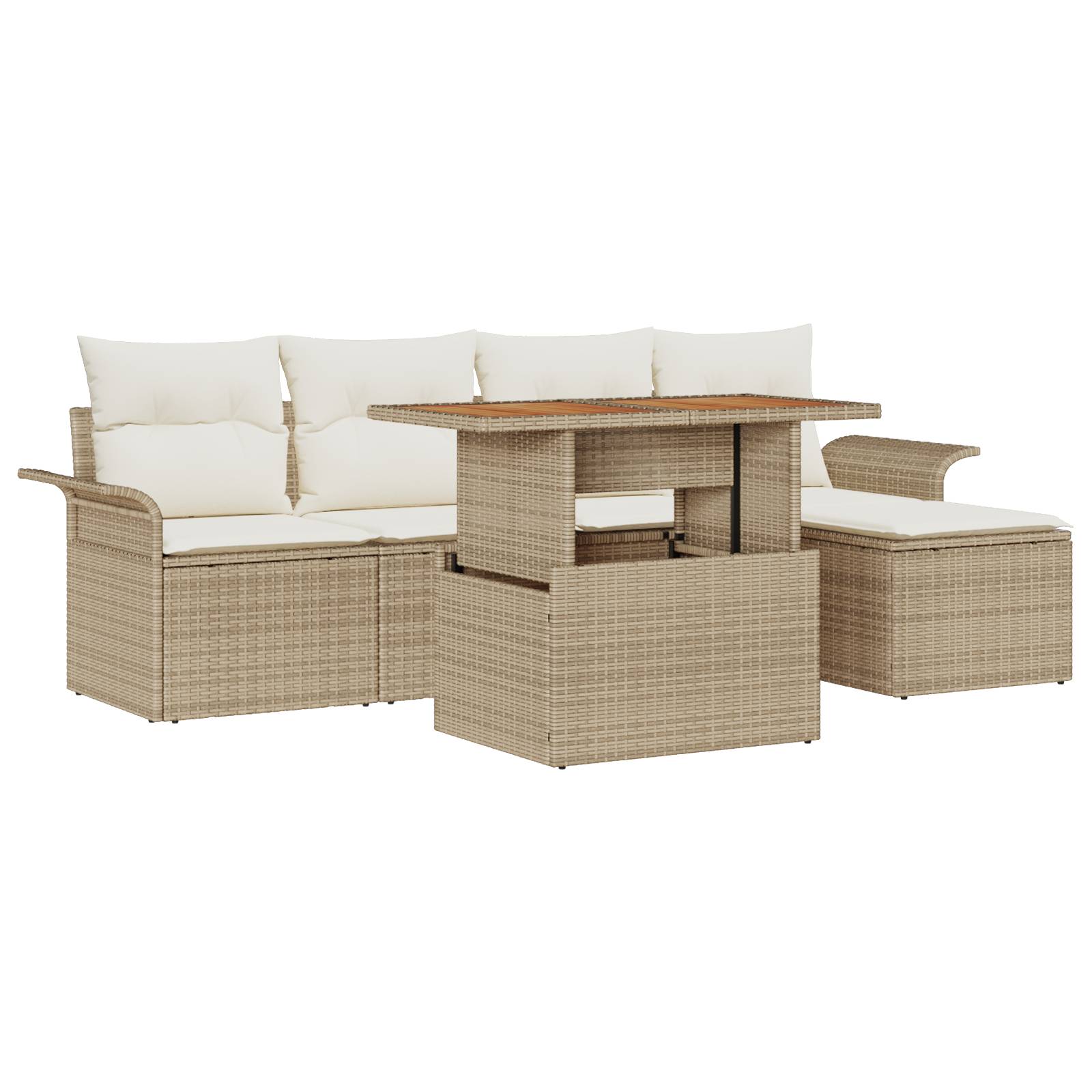 vidaXL 6-tlg. Garten-Sofagarnitur mit Kissen Beige Poly Rattan