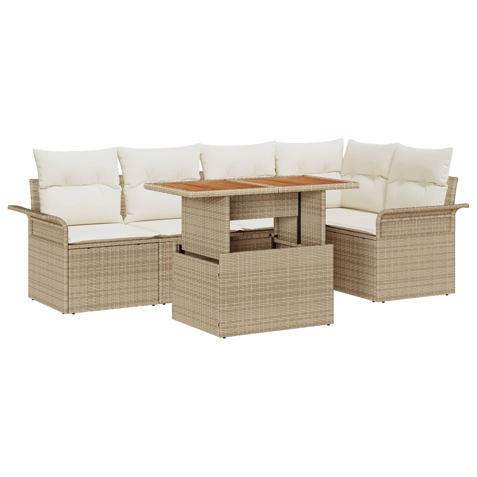 vidaXL 6-tlg. Garten-Essgruppe mit Kissen Beige Poly Rattan Akazie
