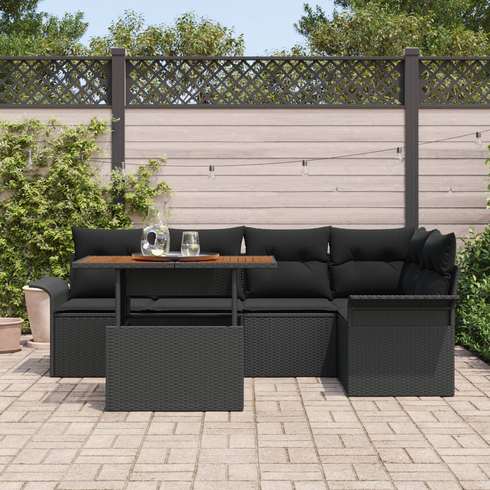 vidaXL 6-teiliges Garten Sofa Set mit Kissen in Schwarz Poly Rattan