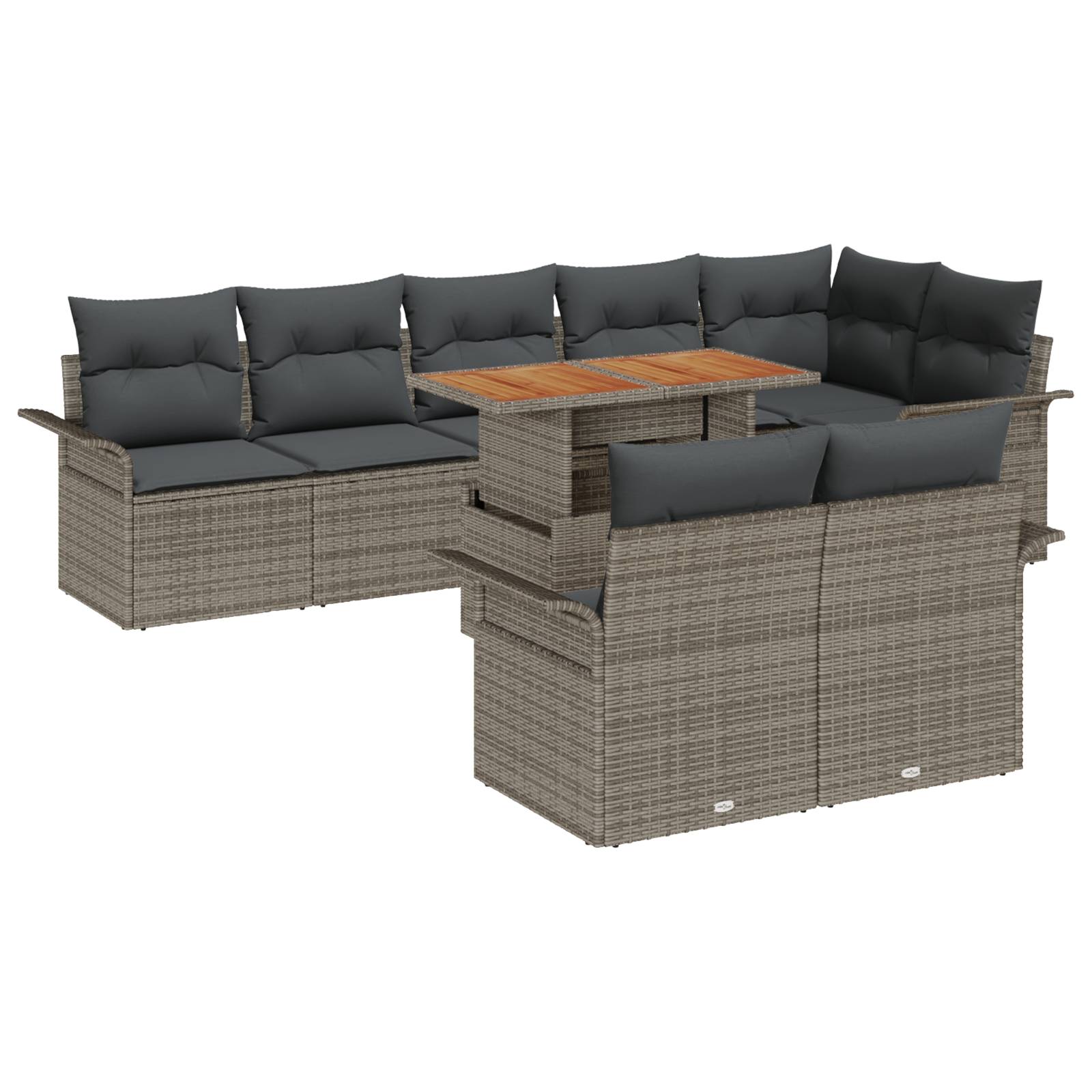 vidaXL 9-tlg. Garten-Essgruppe mit Kissen Grau Poly Rattan Akazie