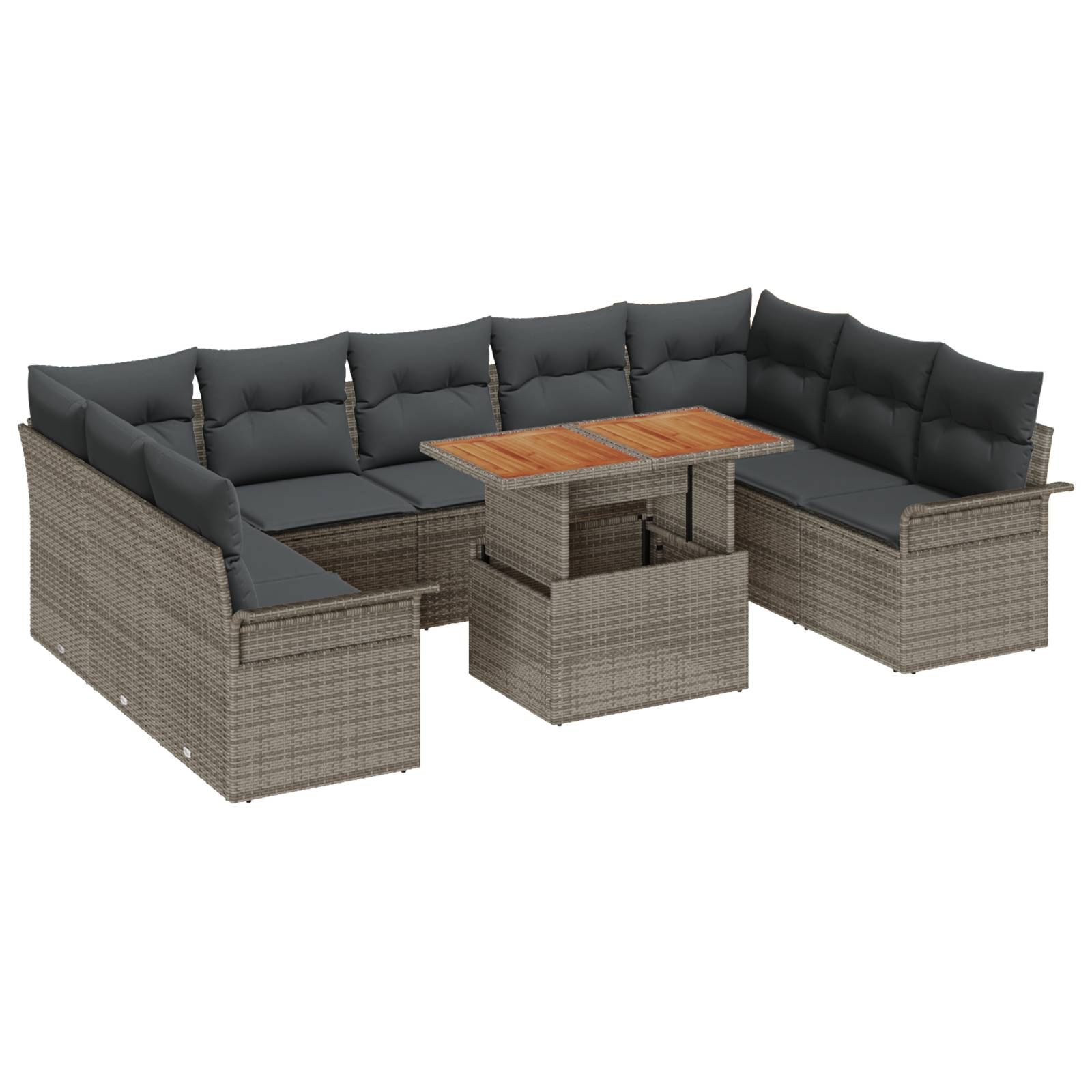 vidaXL 10-tlg. Garten-Essgruppe mit Kissen Grau Poly Rattan Akazie
