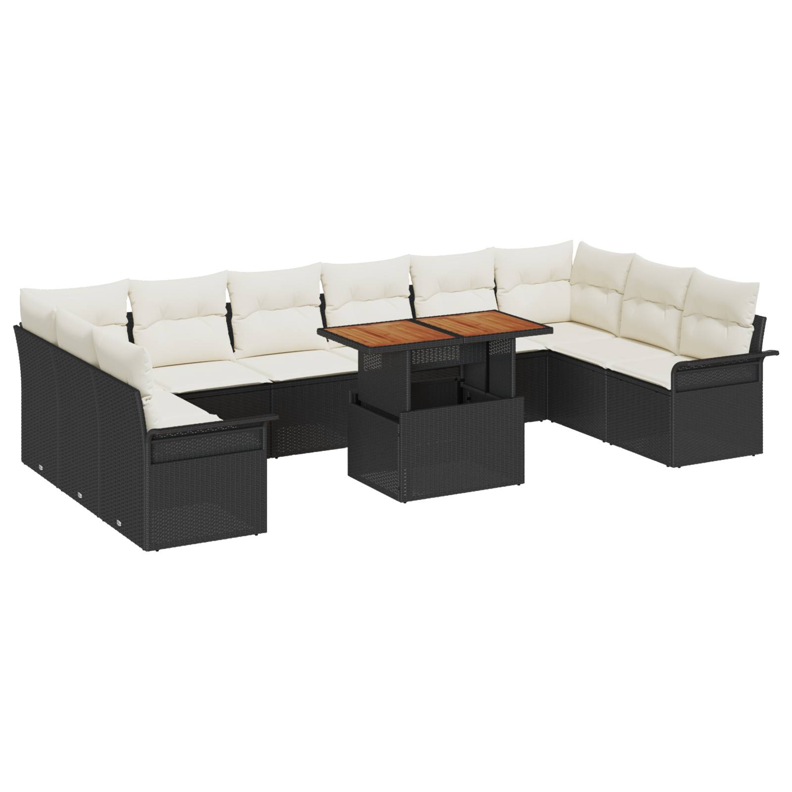 vidaXL 11-tlg. Garten-Essgruppe mit Kissen Schwarz Poly Rattan Akazie
