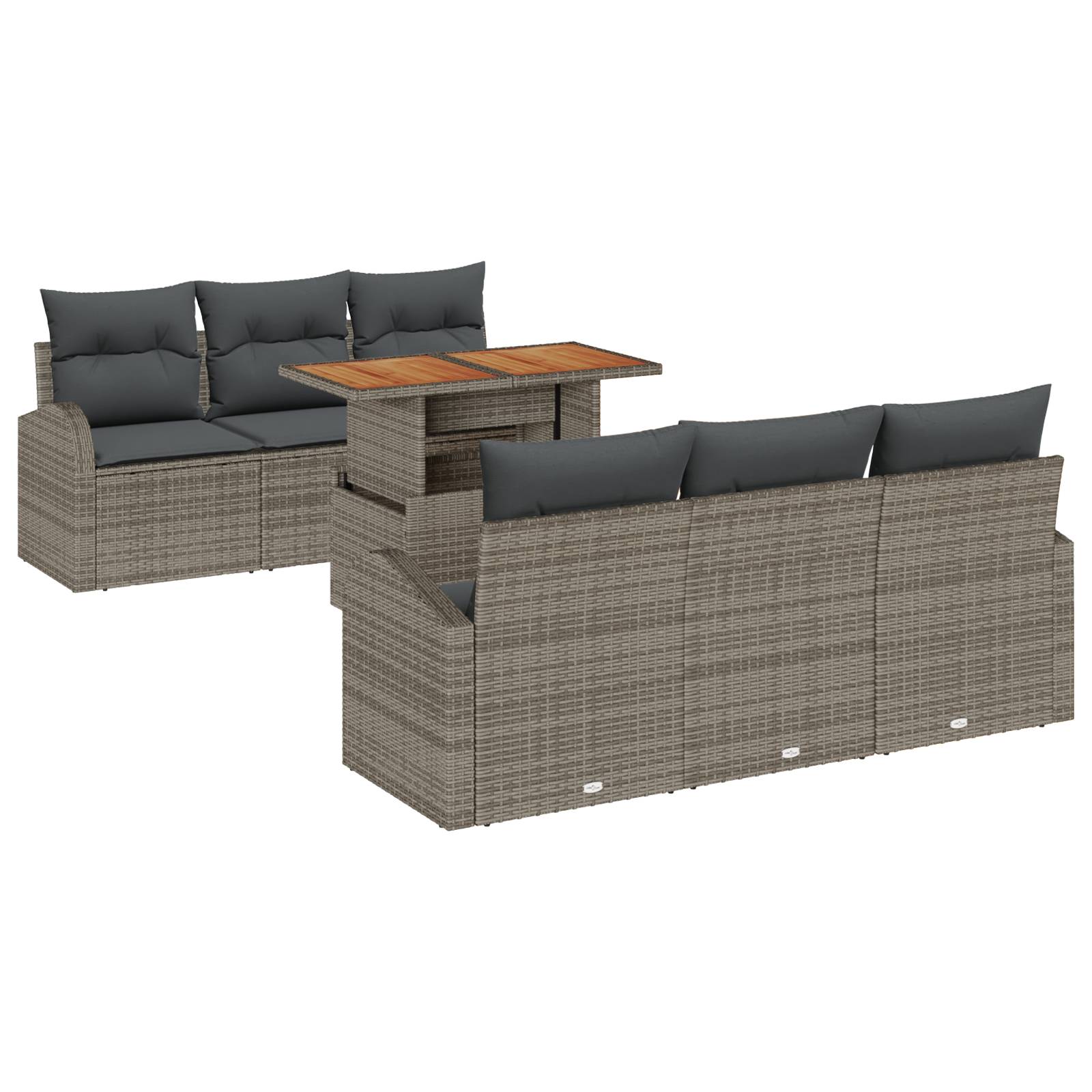 vidaXL 7-teiliges Garten-Sofaset mit Kissen Grau Poly Rattan