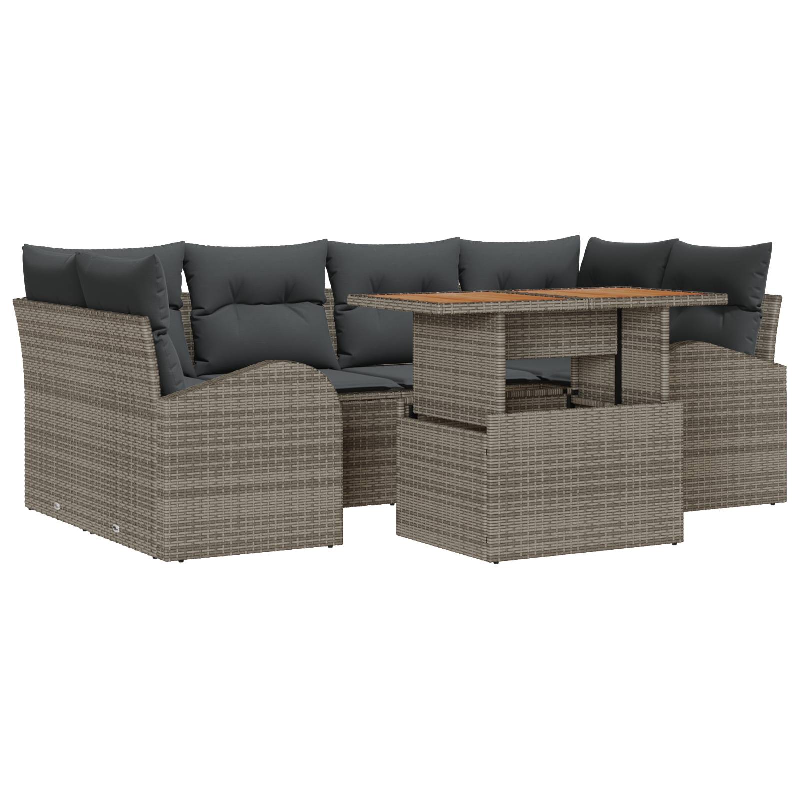 vidaXL 7-teiliges Garten Sofa Set mit Kissen Grau Poly Rattan