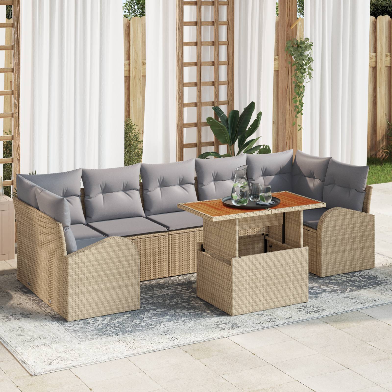vidaXL 8-teiliges Garten Sofa Set mit Kissen Beige Poly Rattan
