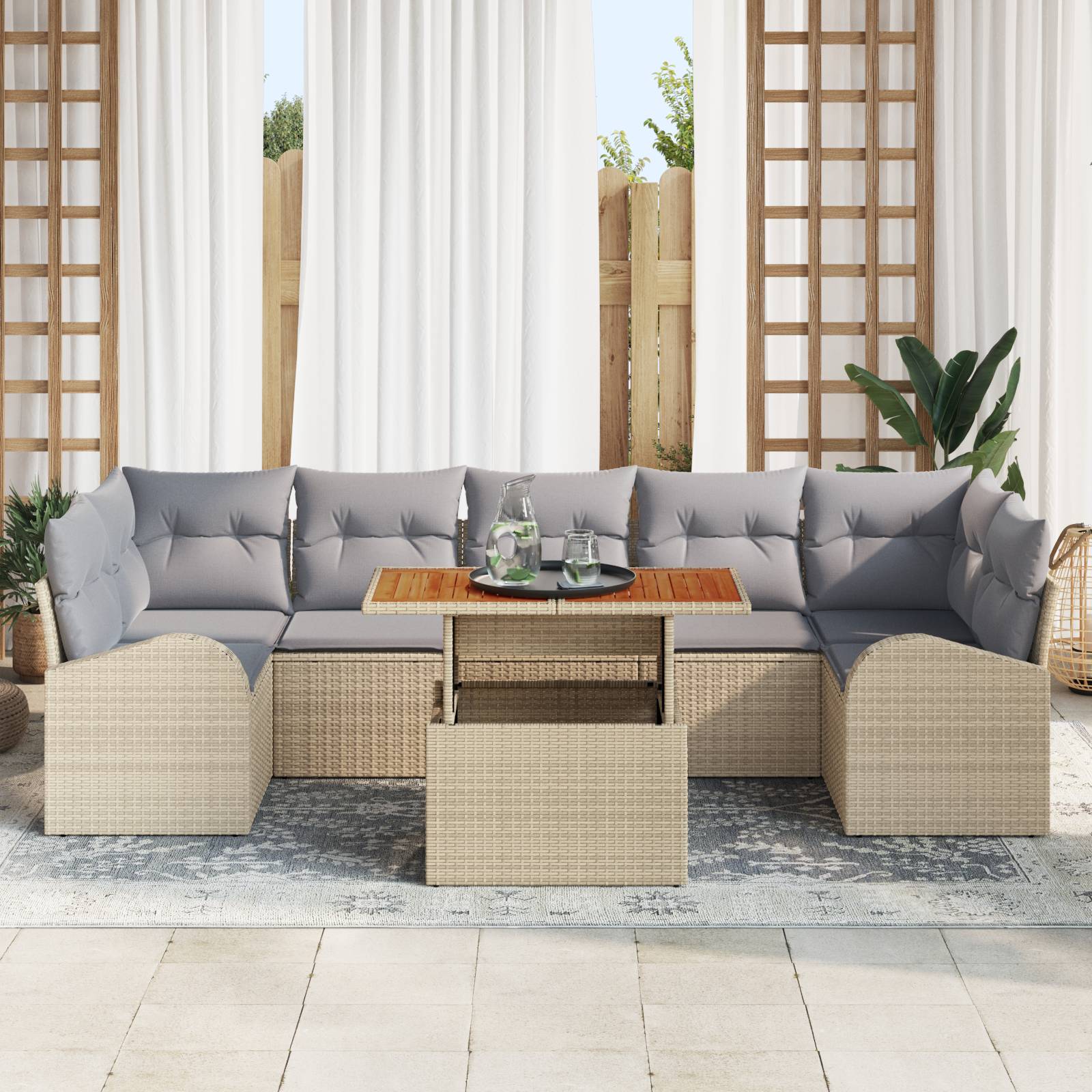vidaXL 8-teiliges Garten Sofa Set mit Kissen Beige Poly Rattan