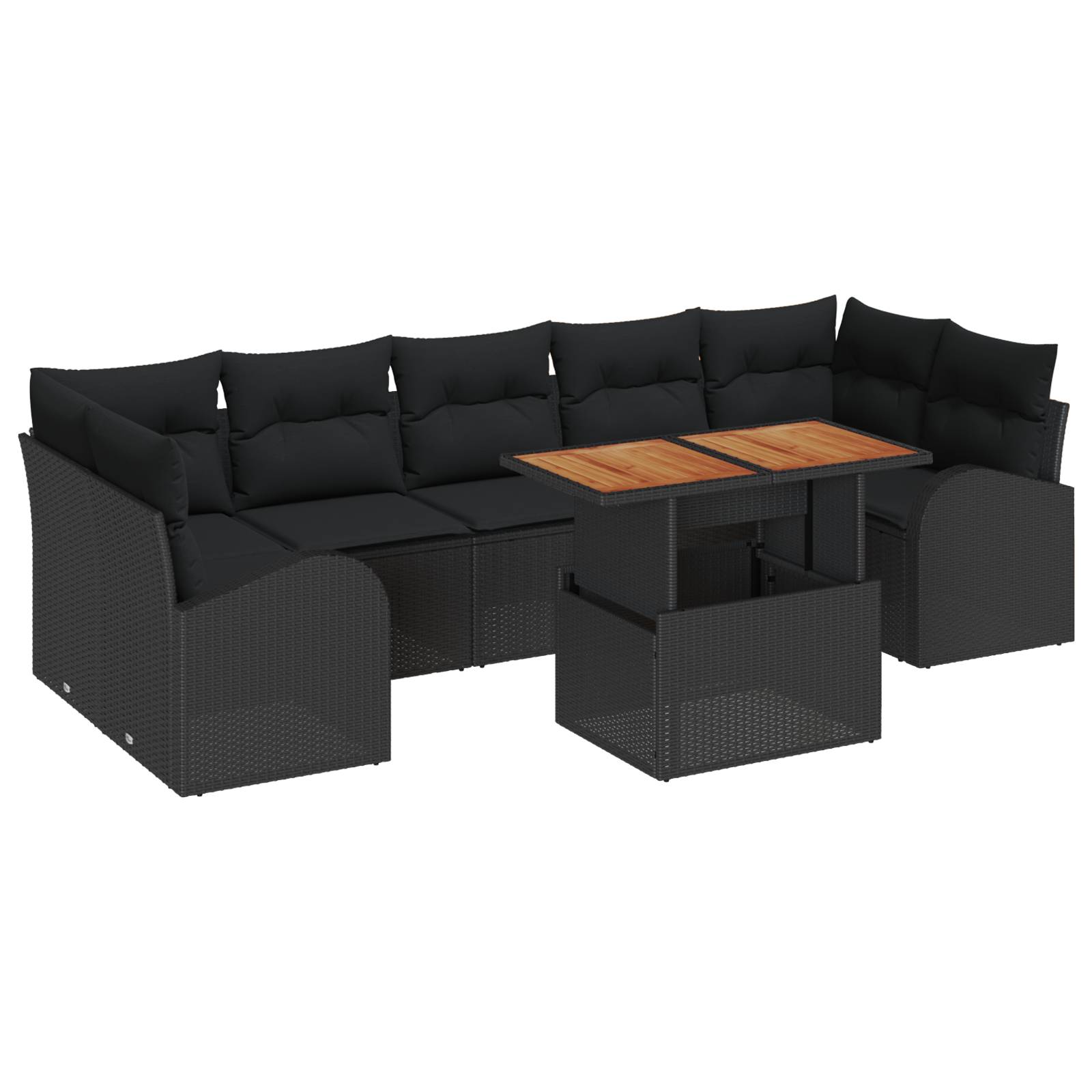 vidaXL 8-tlg. Garten-Essgruppe mit Kissen Schwarz Poly Rattan Akazie