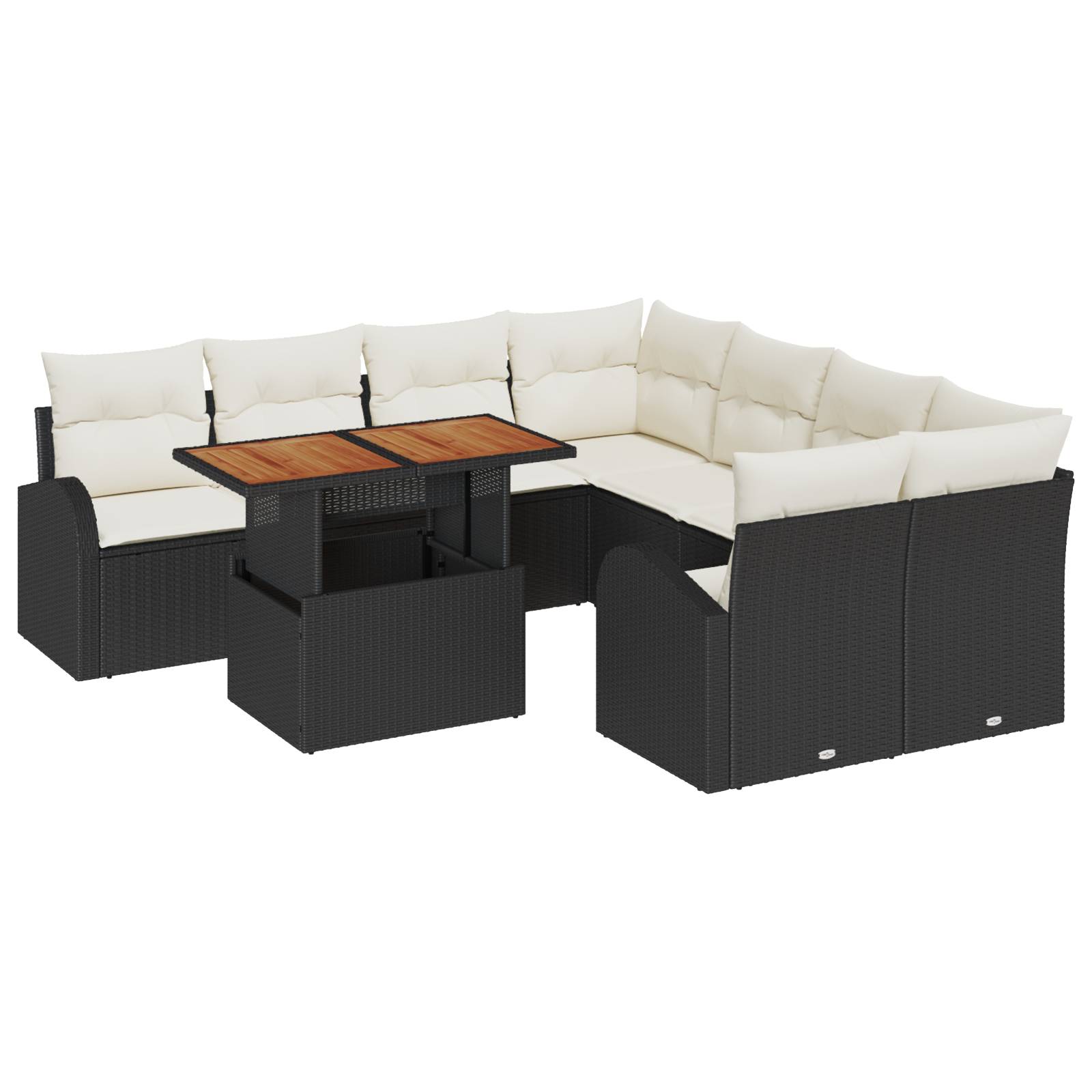 vidaXL 9-teiliges Garten-Sofa-Set mit Kissen Schwarzes Poly-Rattan
