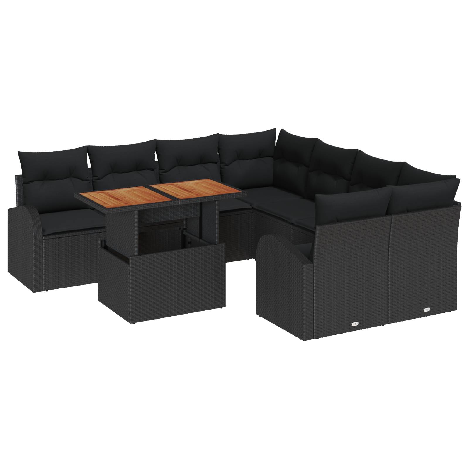 vidaXL 9-teilige Garten-Essgruppe mit Kissen Schwarzes Poly Rattan Akazie