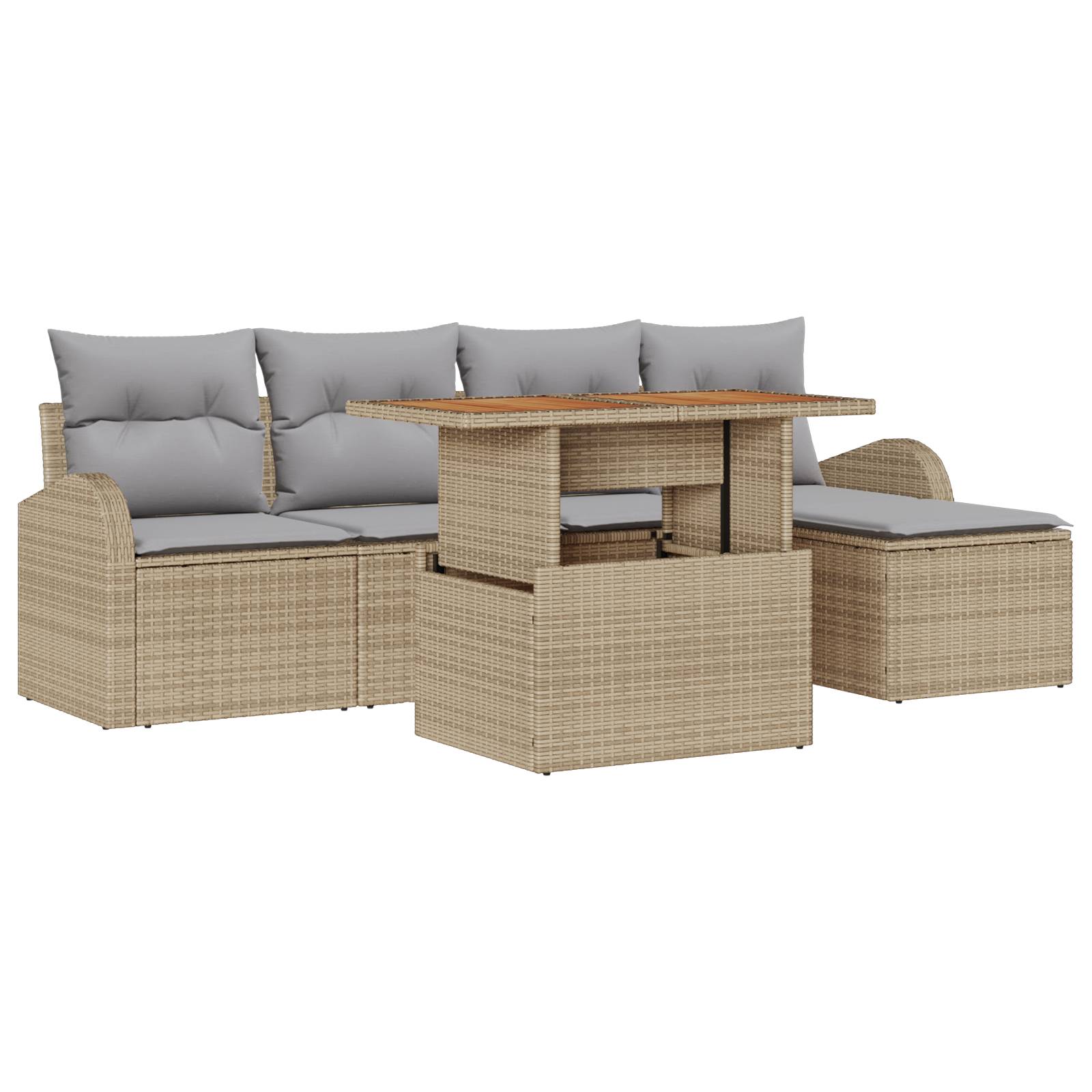 vidaXL 6-teiliges Garten-Sofa-Set mit Kissen Beige Poly-Rattan