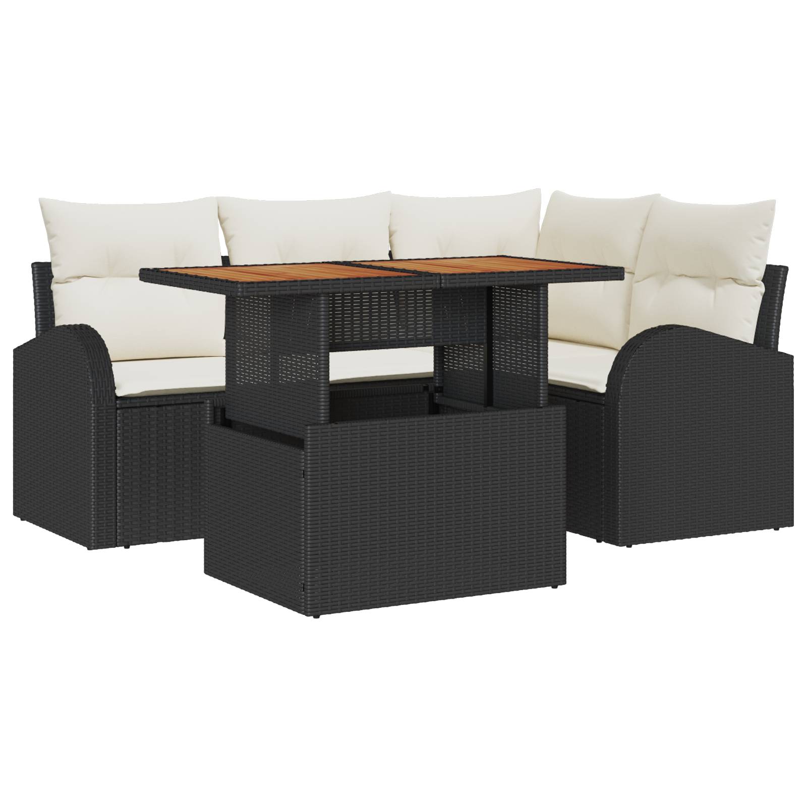 vidaXL 5-teiliges Garten Esszimmer Set mit Kissen Schwarz Poly Rattan Akazie