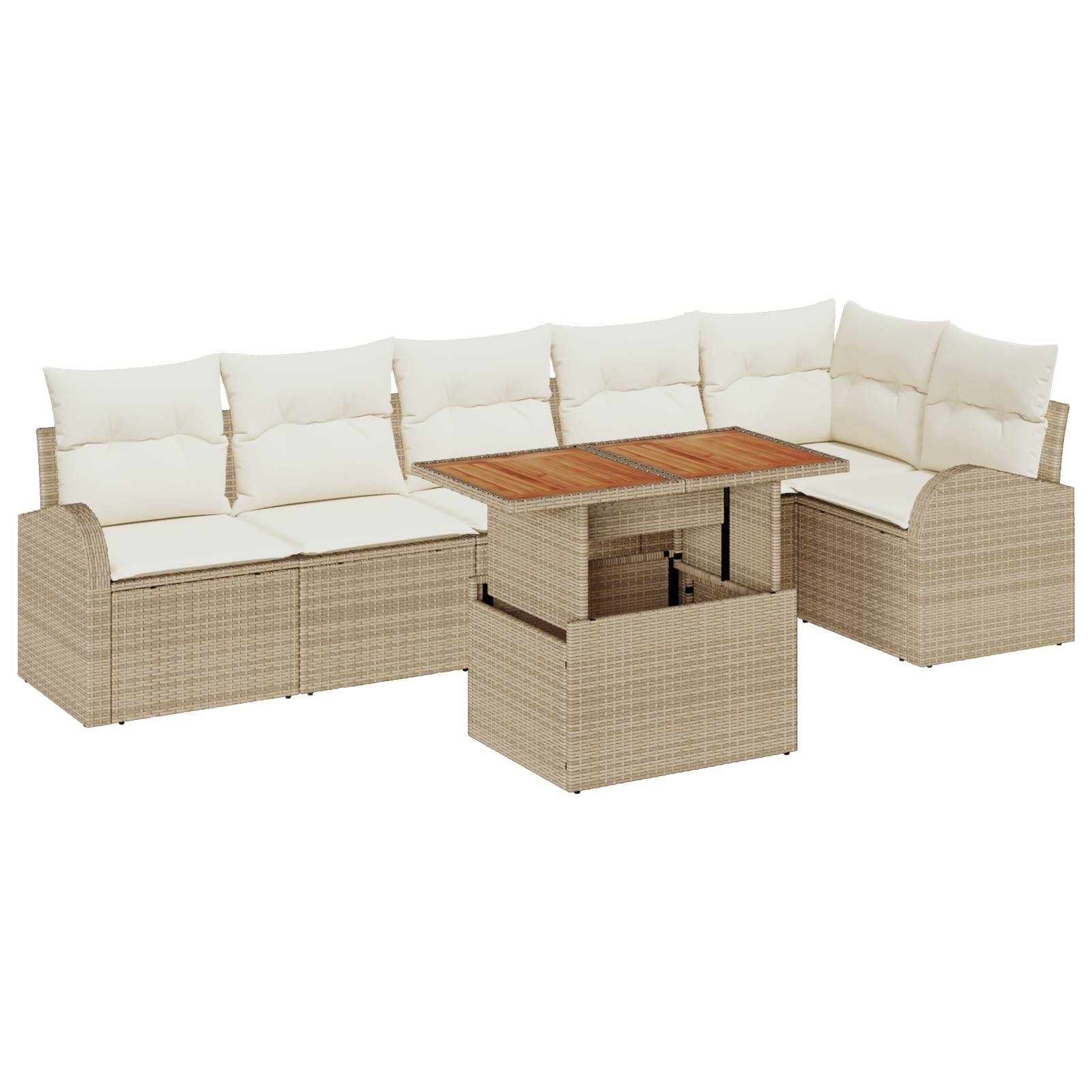 vidaXL 7-teiliges Garten Esstisch Set mit Kissen Beige Poly-Rattan Akazie
