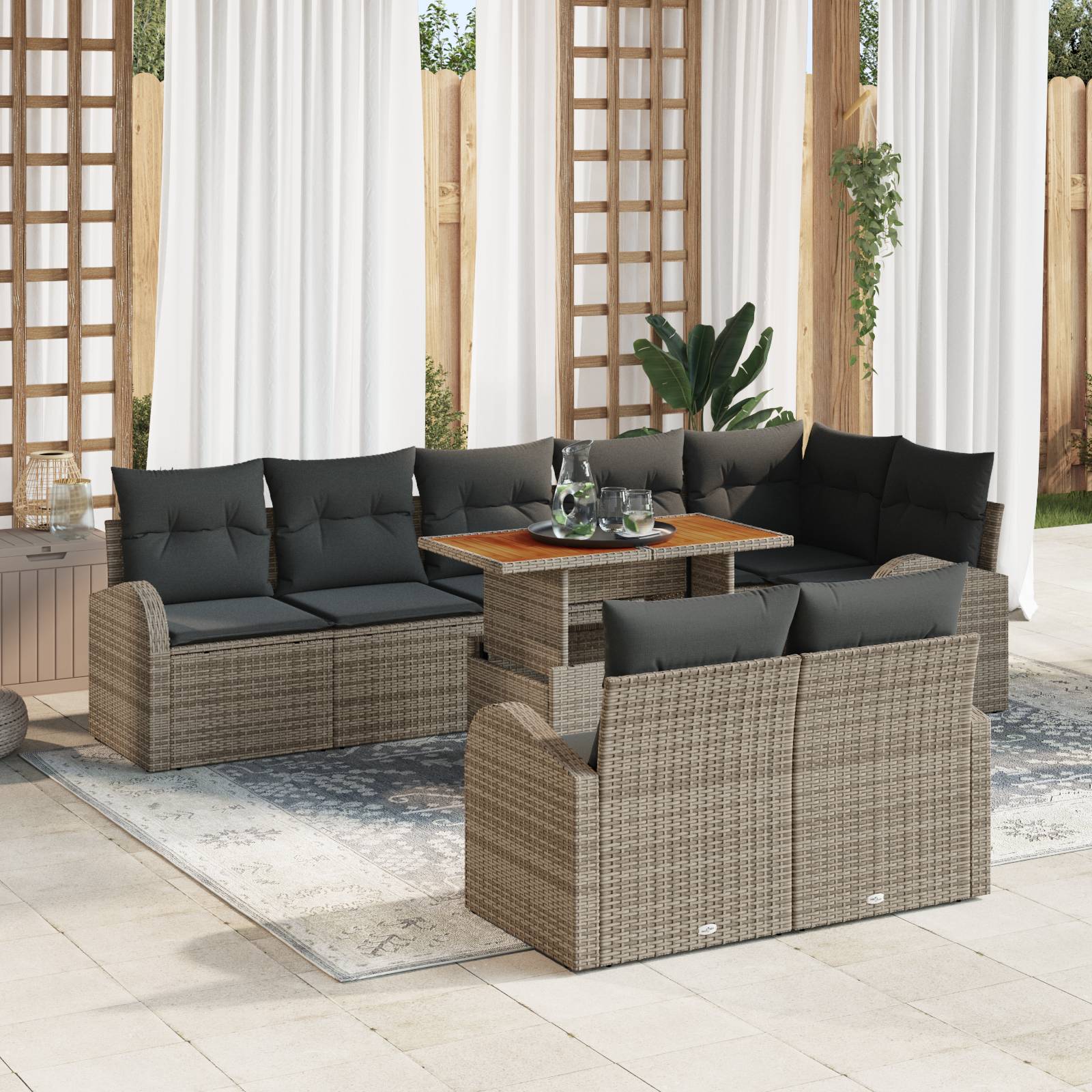 vidaXL 9-teilige Garten-Sofa-Set mit Kissen Grau Poly-Rattan