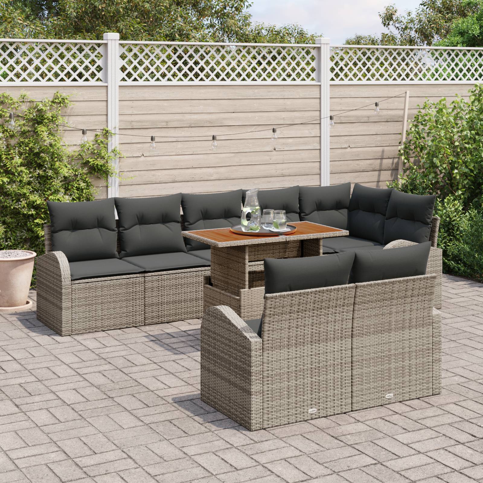 vidaXL 9-tlg. Garten-Essgruppe mit Kissen Grau Poly Rattan Akazie