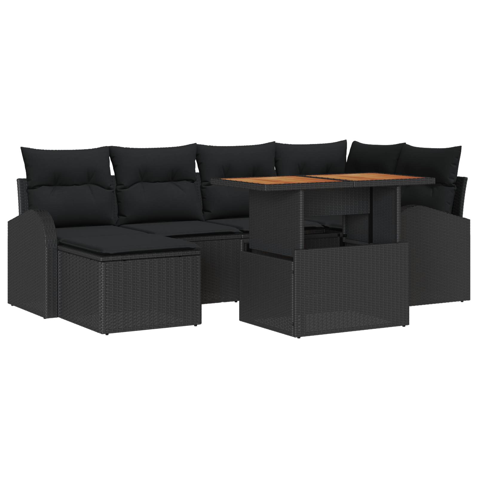 vidaXL 7-teiliges Garten Sofa Set mit Kissen Schwarz Poly Rattan