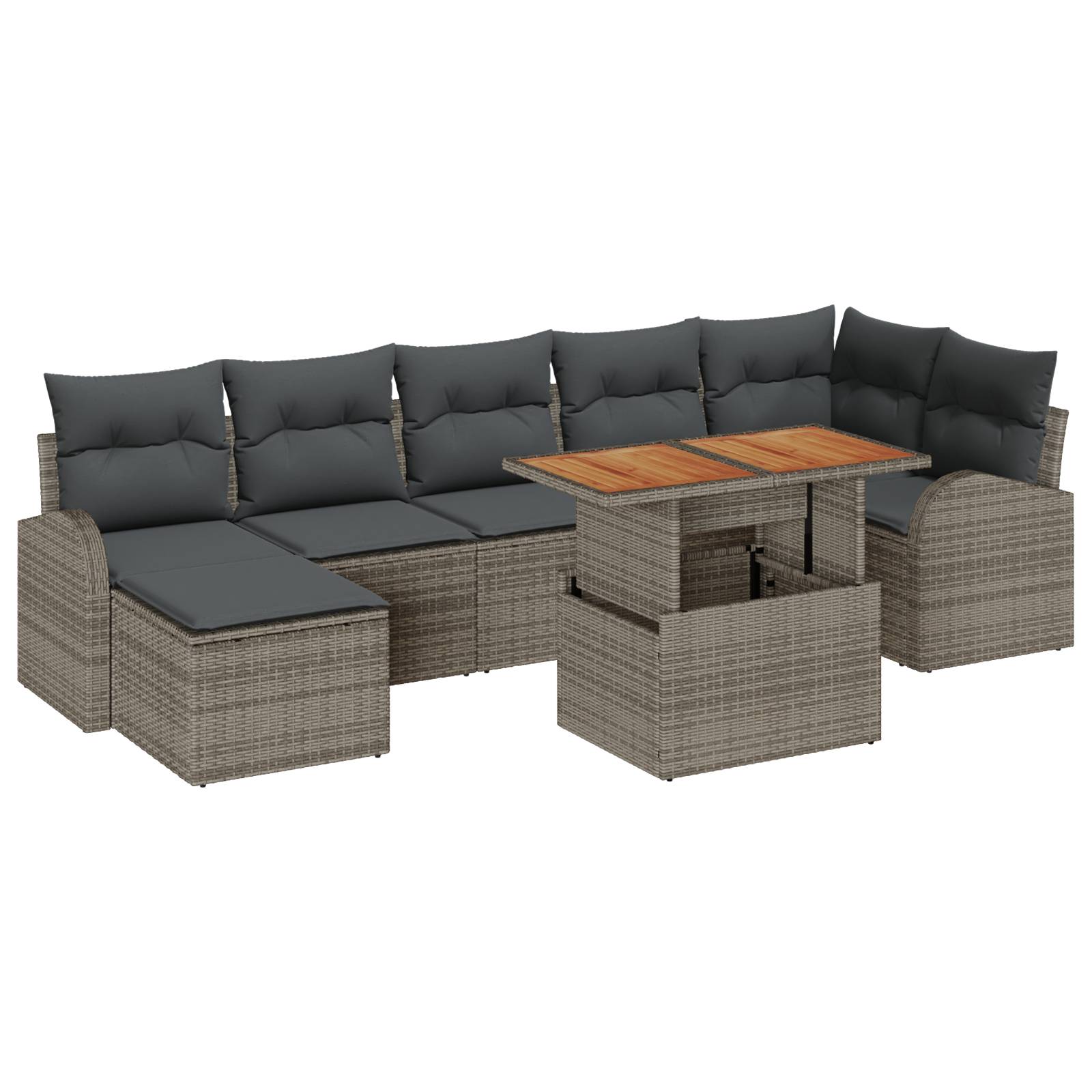 vidaXL 8-teiliges Gartenset mit Kissen Grau Poly Rattan Akazie