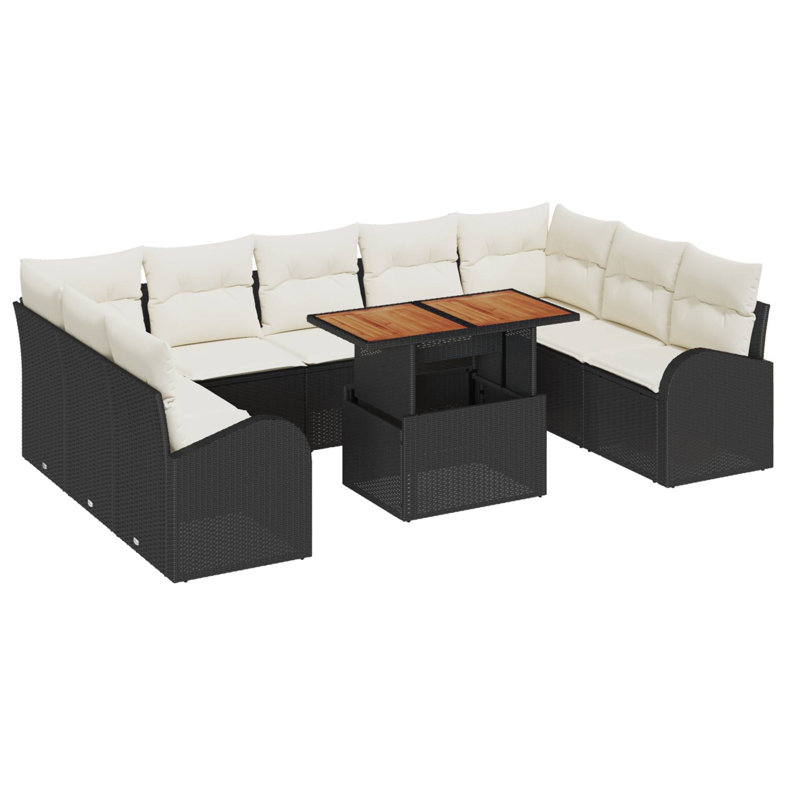 vidaXL 10-teiliges Gartentischset mit Kissen Schwarz Poly Rattan Akazie