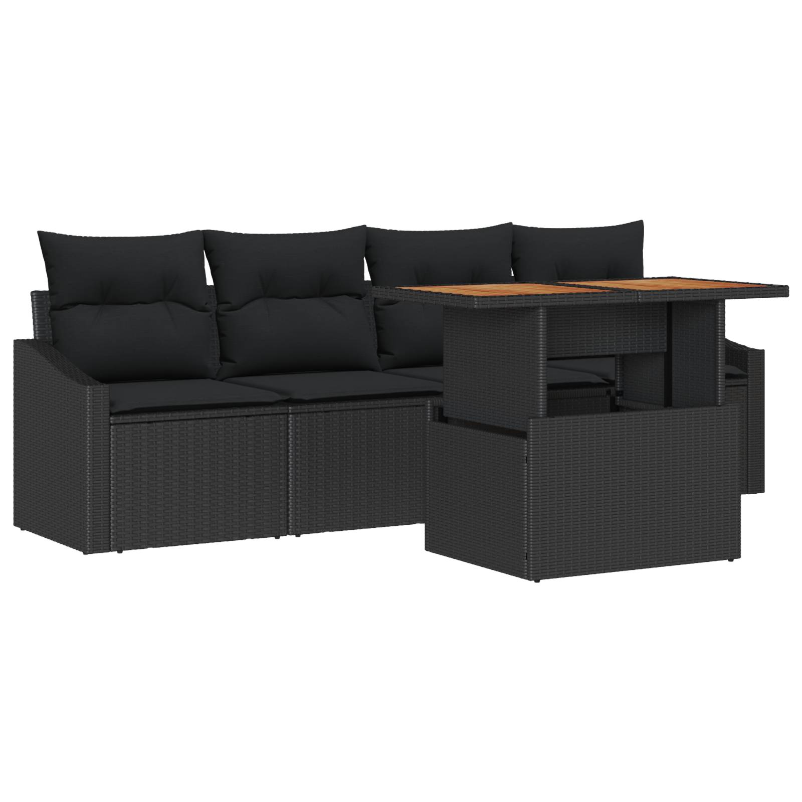 vidaXL 5-tlg. Garten-Essgruppe mit Kissen Schwarz Poly Rattan Akazie