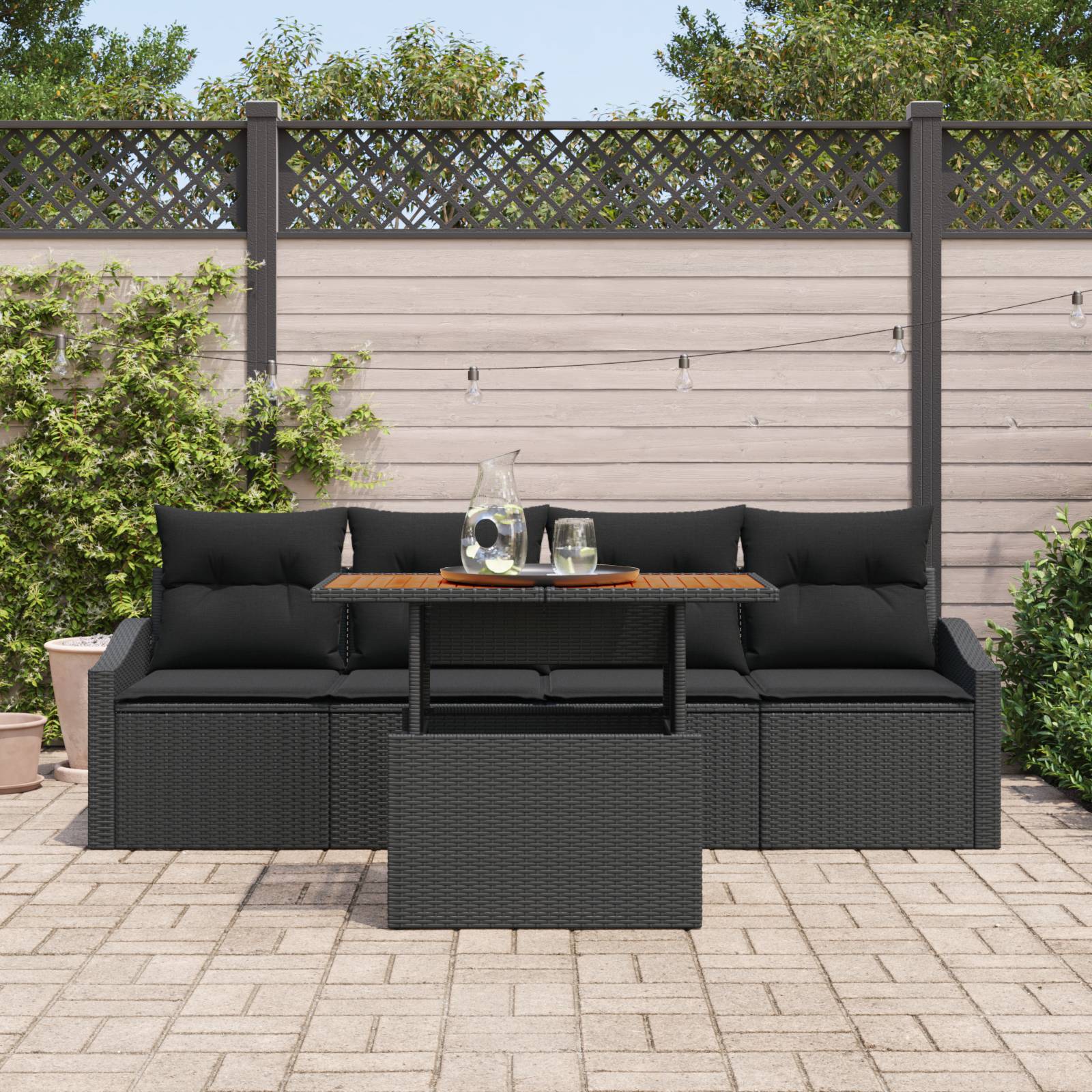 vidaXL 5-tlg. Garten-Essgruppe mit Kissen Schwarz Poly Rattan Akazie