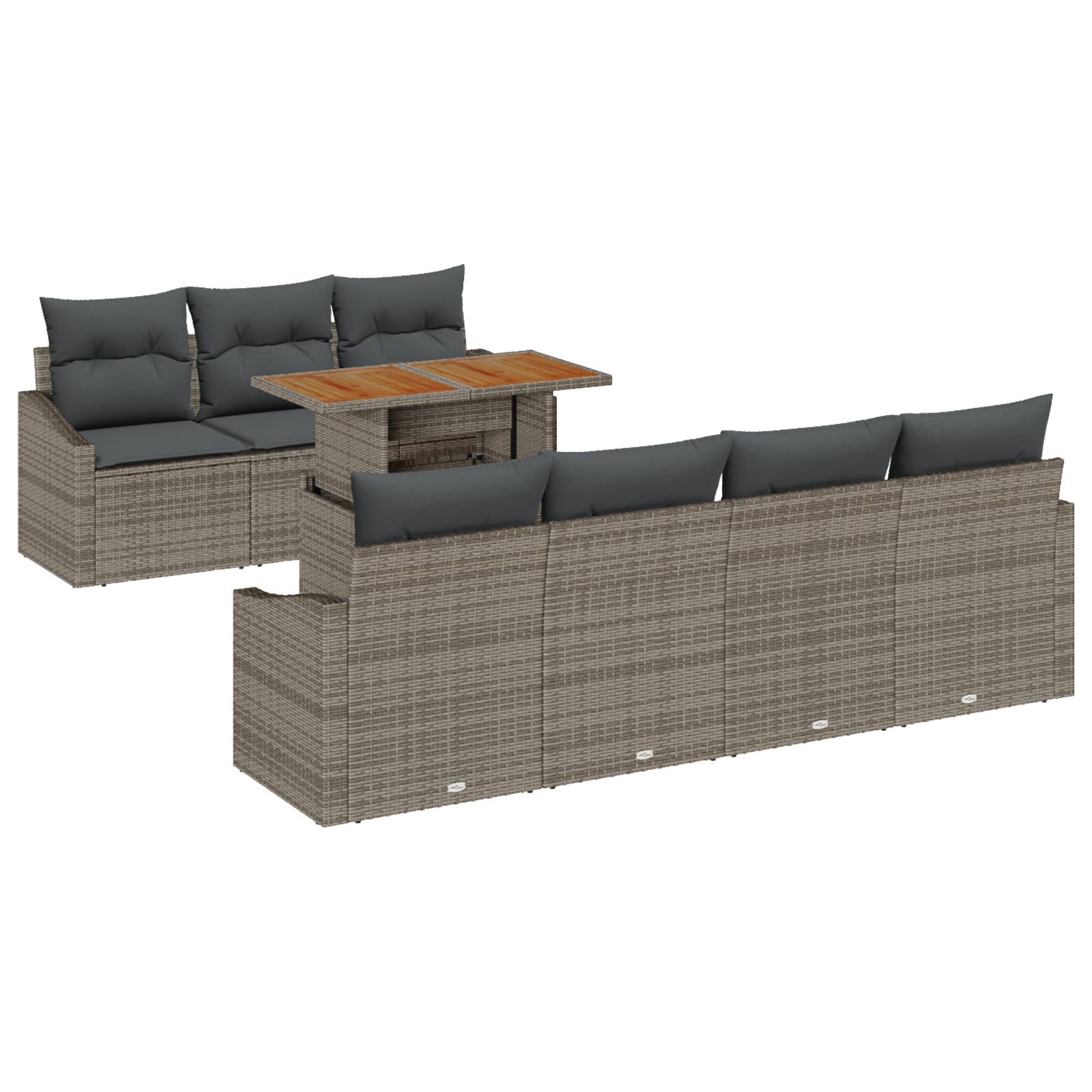 vidaXL 8-teiliges Garten Sofa Set mit Kissen Grau Poly Rattan